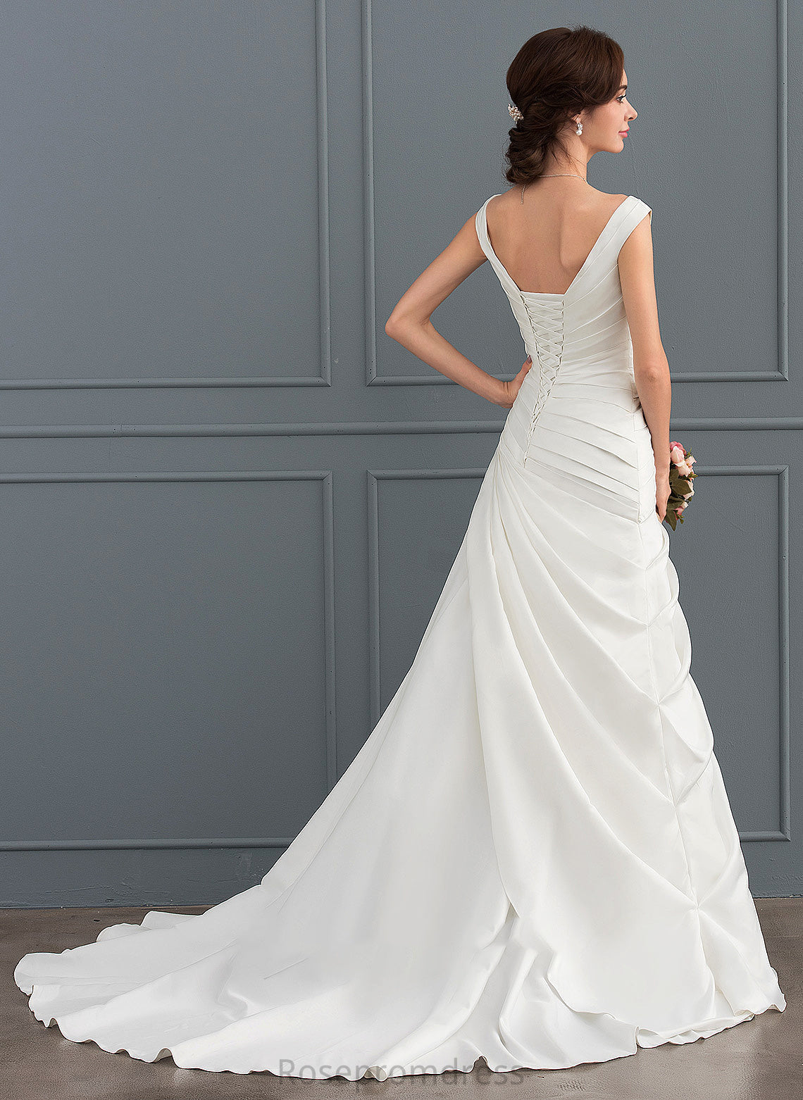 Dress Court Beading Jordyn Train Wedding Dresses A-Line Satin V-neck With Wedding