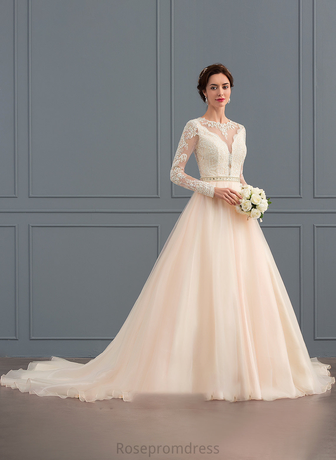 Chapel Neck Scoop Wedding Dress Wedding Dresses Tulle Cailyn Beading Train Ball-Gown/Princess With