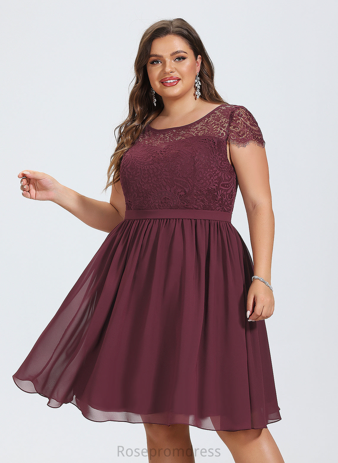 Length Scoop A-line Fabric Neckline Straps&Sleeves Silhouette Knee-Length Lace Noemi A-Line/Princess Straps Bridesmaid Dresses