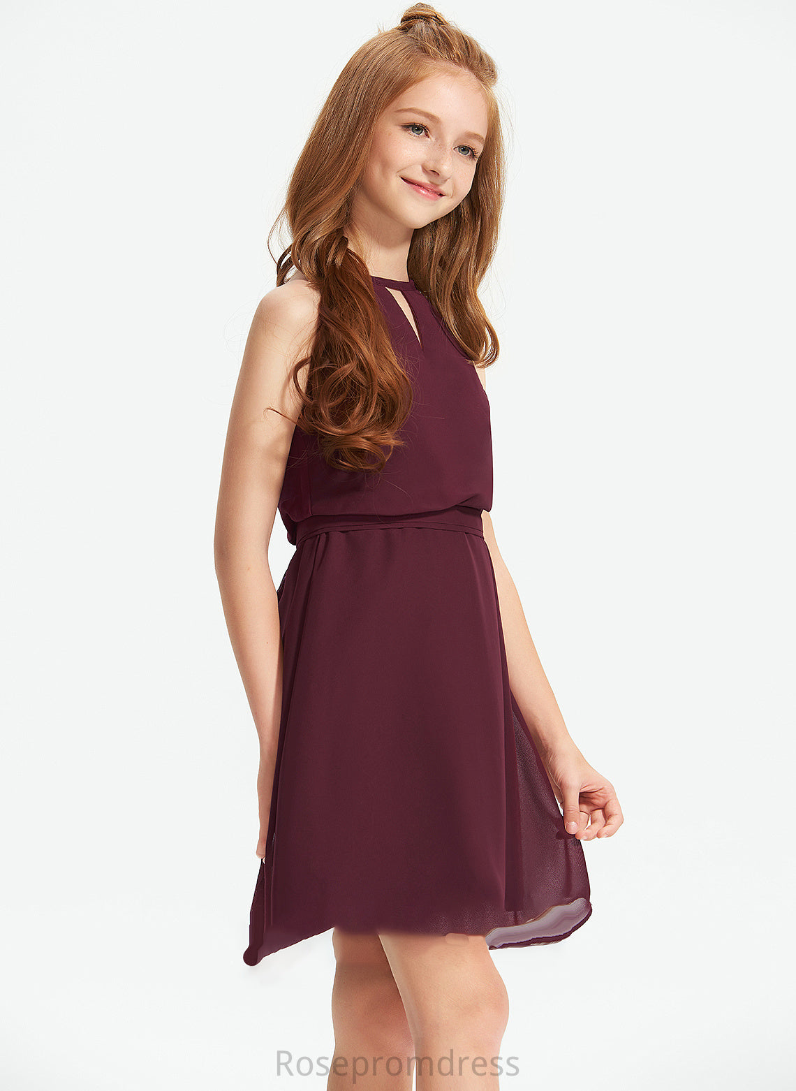 Chiffon Cadence Knee-Length Scoop Neck Bow(s) A-Line Junior Bridesmaid Dresses With