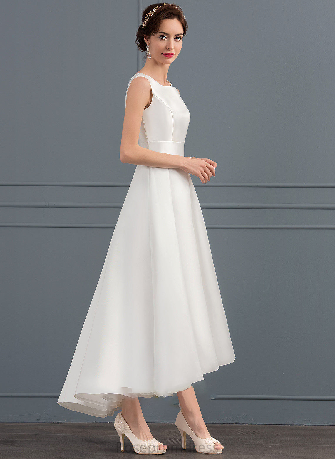 Dress Asymmetrical Wedding Square Satin Neckline Talia A-Line Wedding Dresses