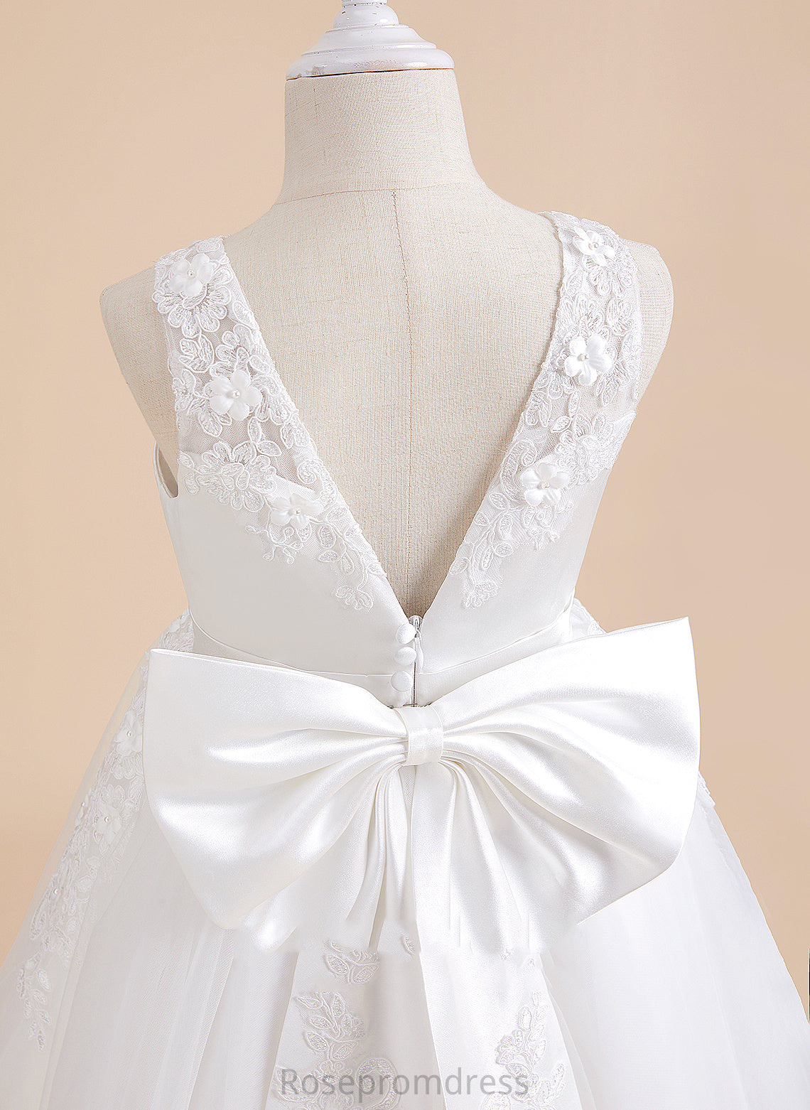 A-Line With Tea-length Sleeveless Beading/Flower(s) Meghan Tulle/Lace Dress - Flower Girl Scoop Flower Girl Dresses Neck