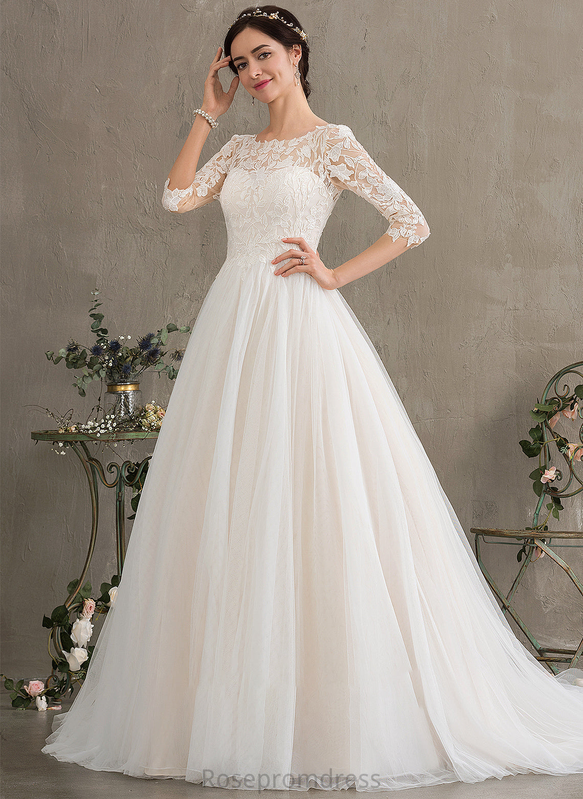 Ball-Gown/Princess Dress Neck Wedding Tulle Sequins Wedding Dresses Train With Scoop Court Lillie