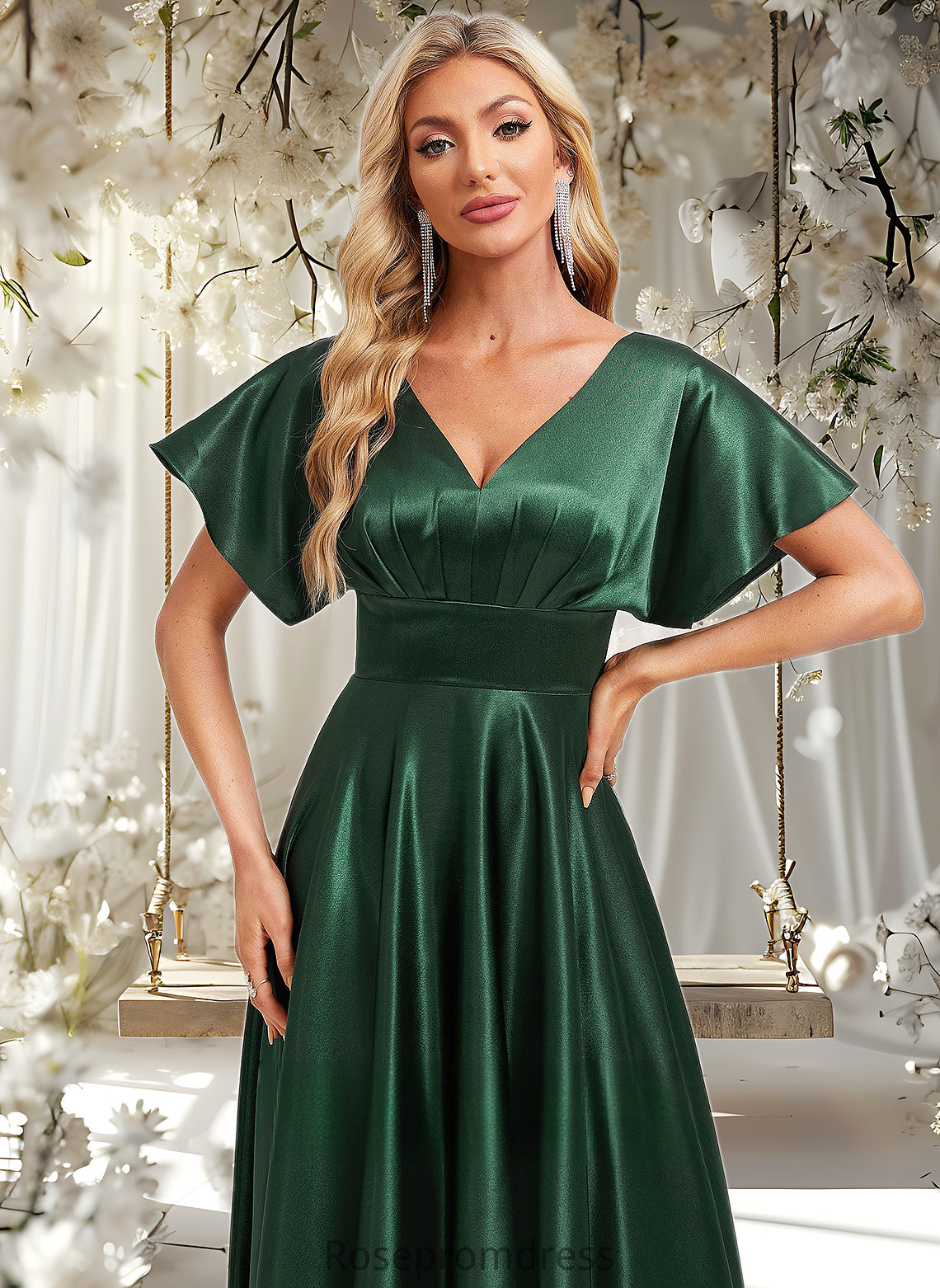 Haley A-line V-Neck Floor-Length Stretch Satin Bridesmaid Dress DSP0025782