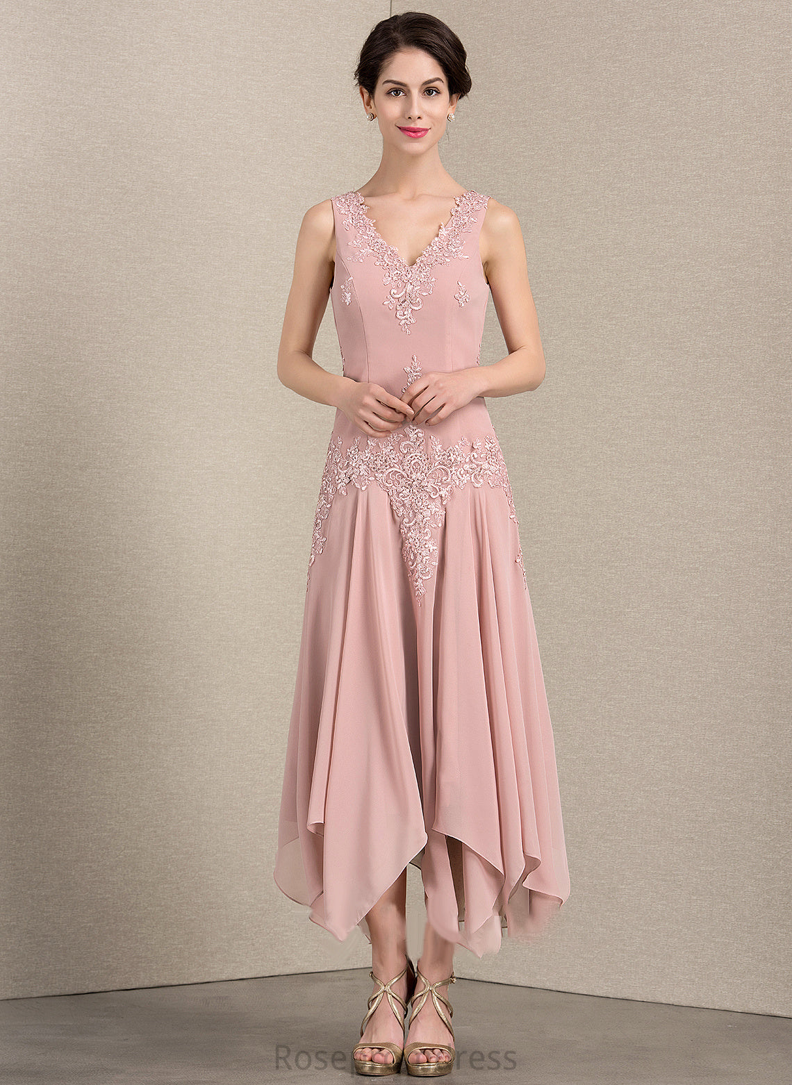 Mother of the Bride Dresses Bride Chiffon With Dress Sequins Carissa the V-neck A-Line Mother Appliques Lace Ankle-Length of