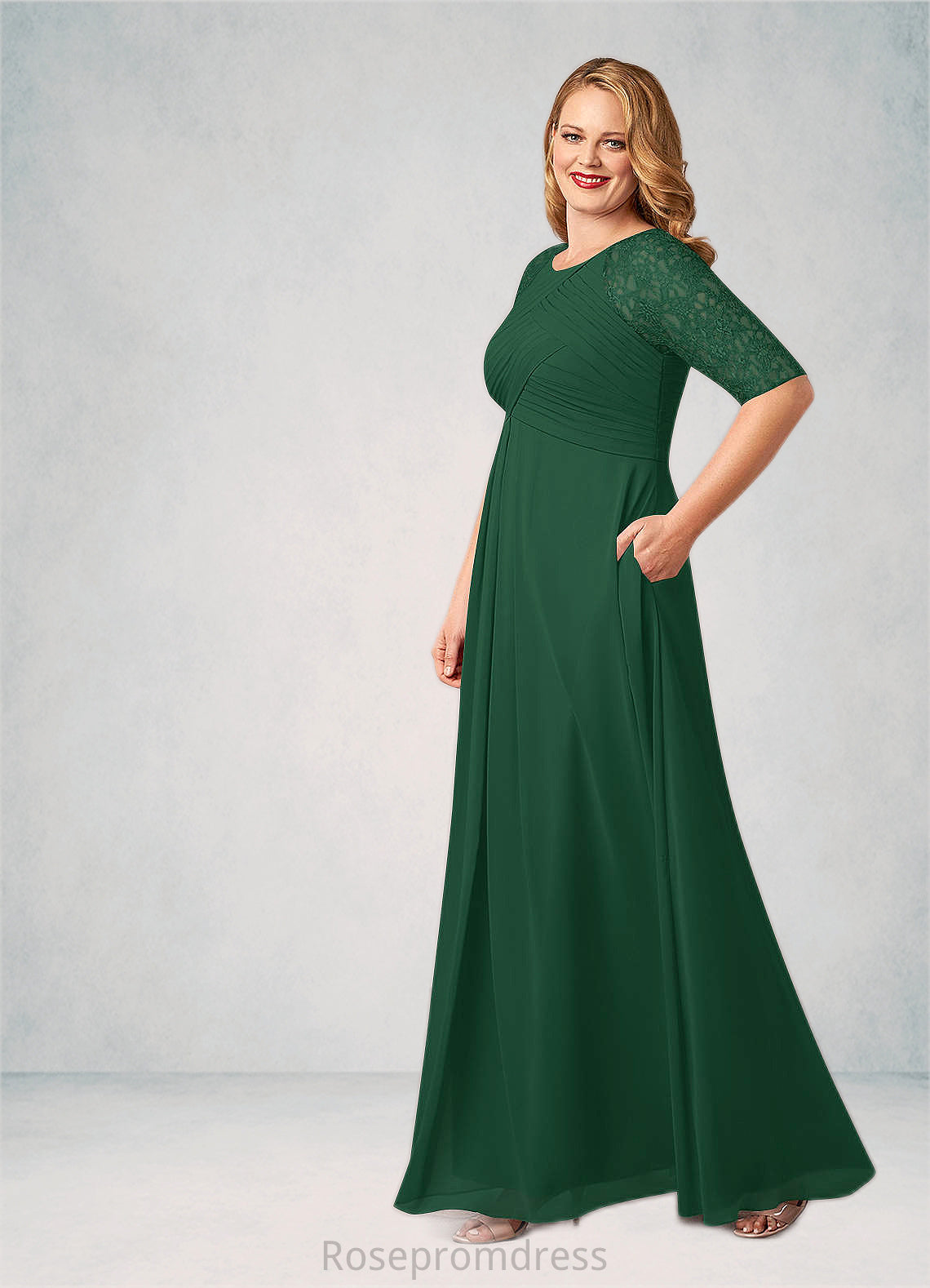 Norma A-Line Lace Chiffon Floor-Length Dress SRSP0019876