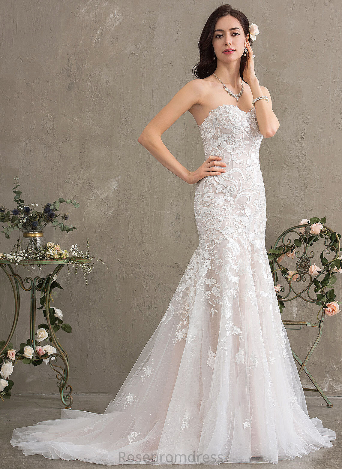 Court Sweetheart Tulle Amara Wedding Dresses Lace Train Dress Wedding Trumpet/Mermaid