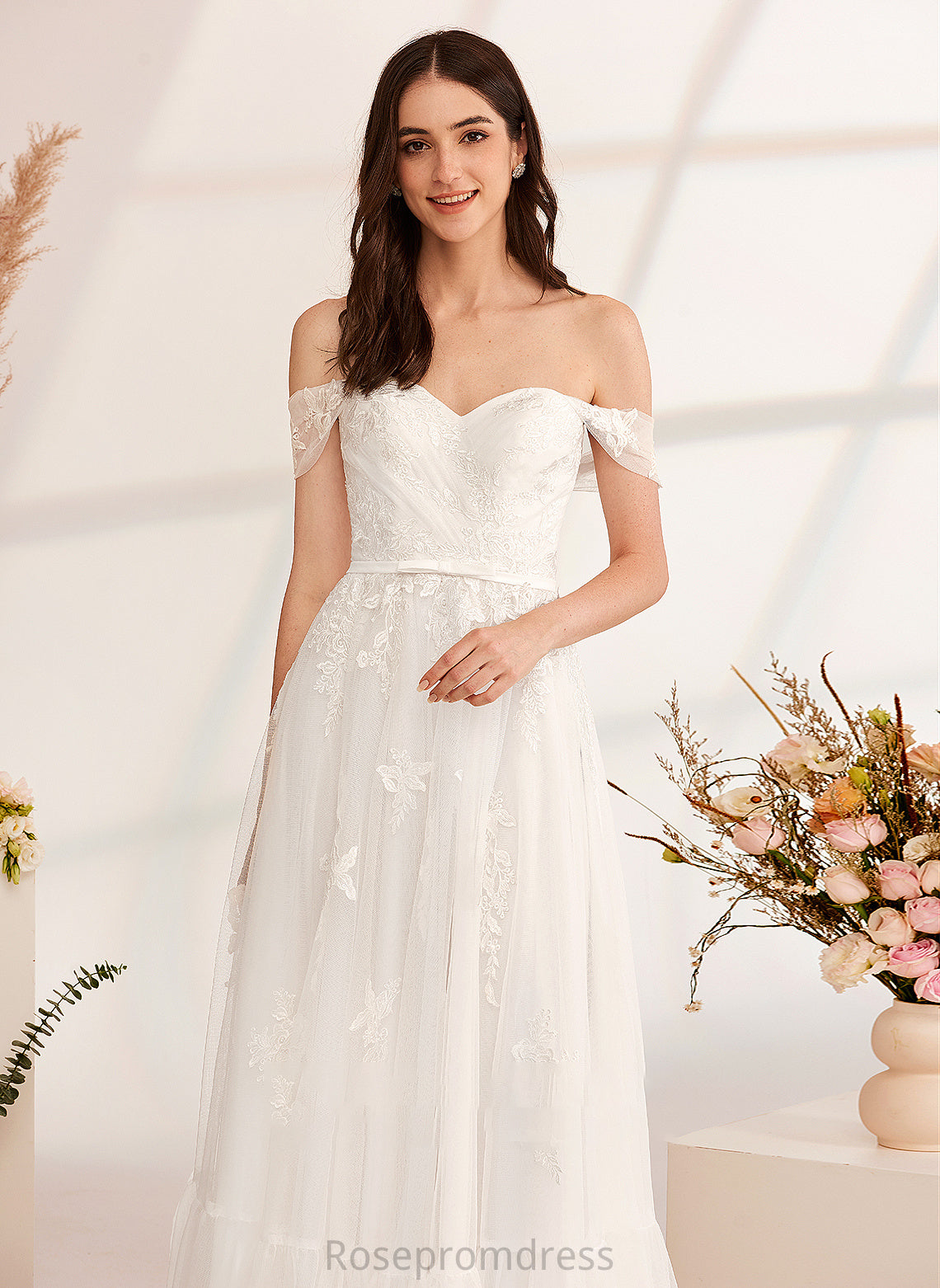 Dress Off-the-Shoulder Roselyn Sequins Wedding Floor-Length Beading Wedding Dresses With A-Line