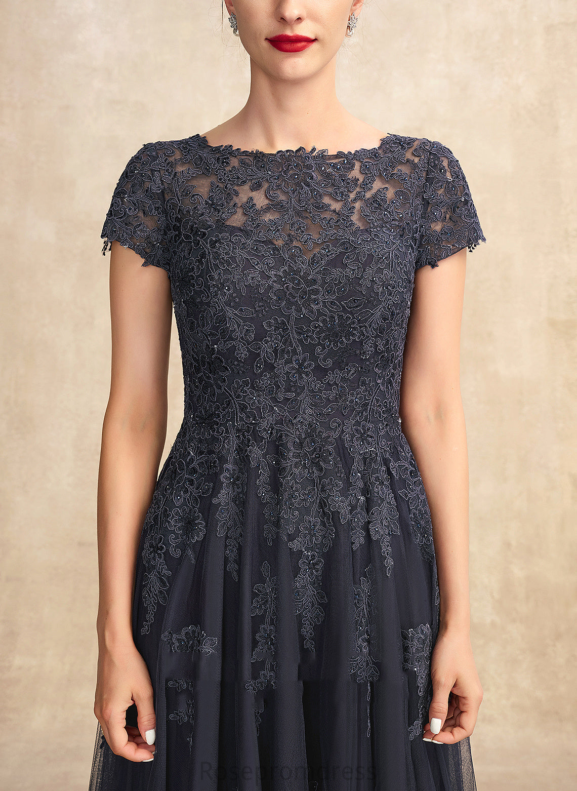Mother of the Bride Dresses With Beading of Floor-Length Lace Scoop Taniya Tulle A-Line Neck Bride Mother the Dress