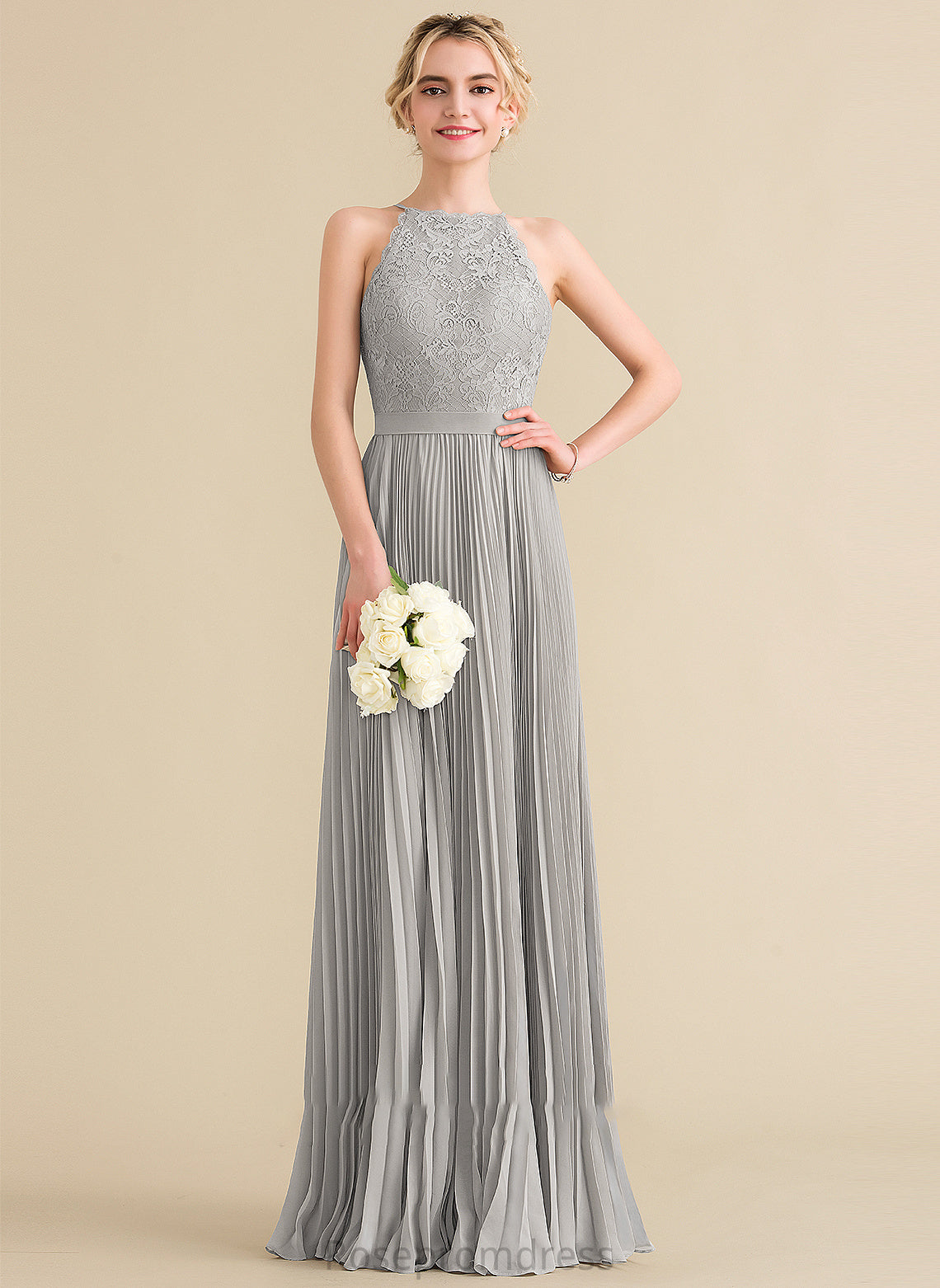 Pleated ScoopNeck Fabric Neckline A-Line Silhouette Embellishment Length Floor-Length Marissa Bridesmaid Dresses