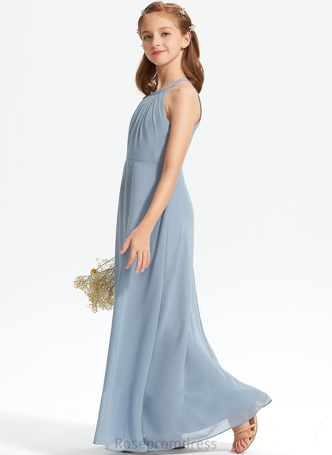 Chiffon Hadassah Ruffle With A-Line Junior Bridesmaid Dresses Scoop Neck Floor-Length