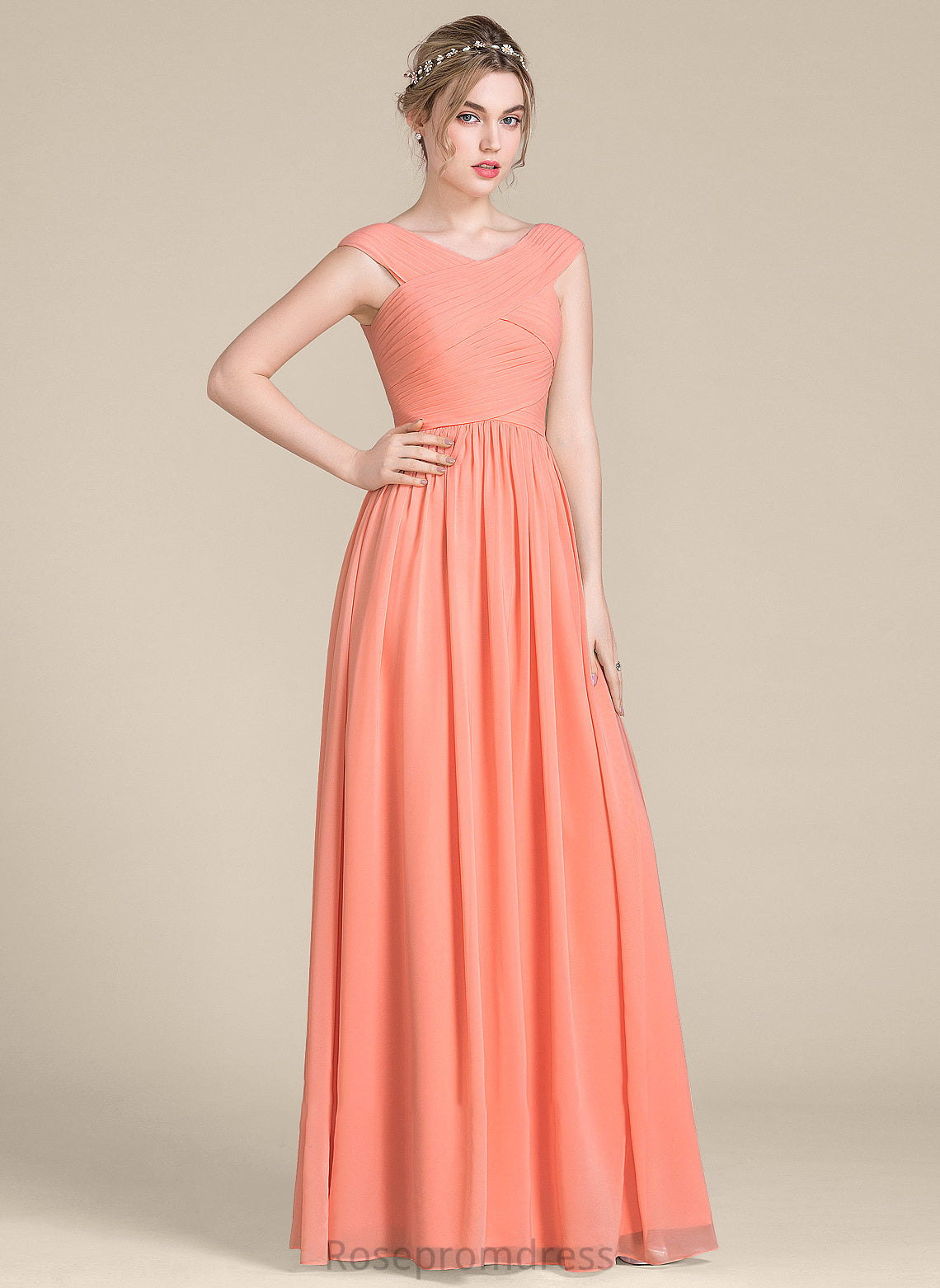 Neckline Straps Fabric Embellishment Length Floor-Length Ruffle V-neck Kaitlin Bridesmaid Dresses
