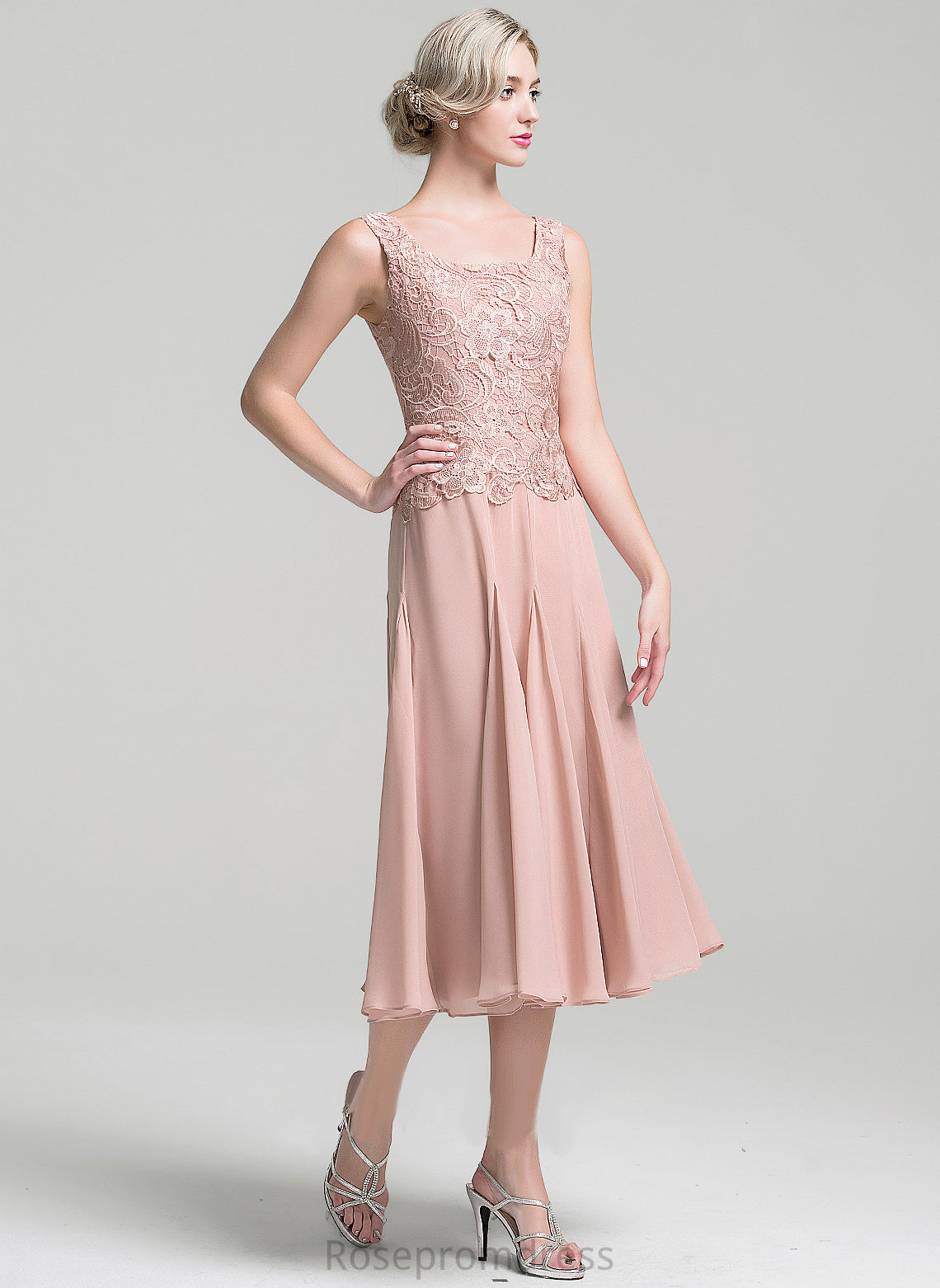 Neckline Dress Mother of the Bride Dresses Tea-Length the Mother Laila Chiffon Bride Square A-Line of