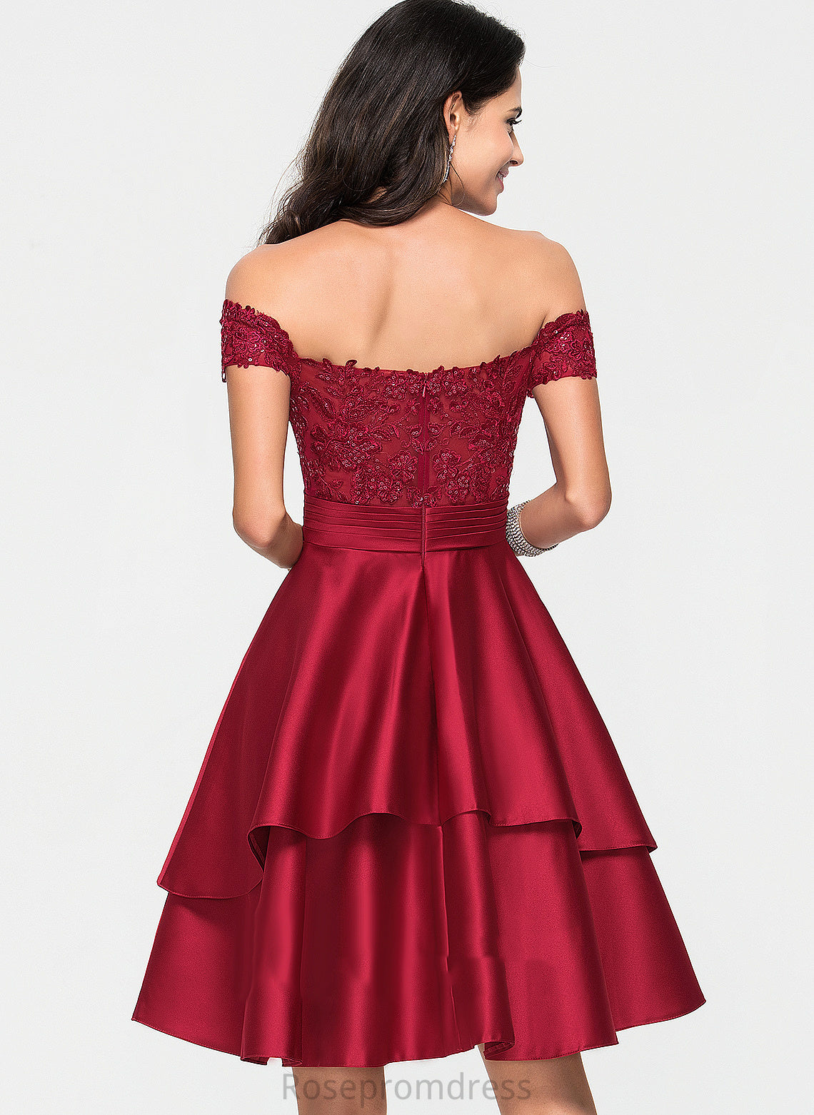 Homecoming Dresses Satin Dress Knee-Length Janiya Homecoming Lace With A-Line Sequins Off-the-Shoulder