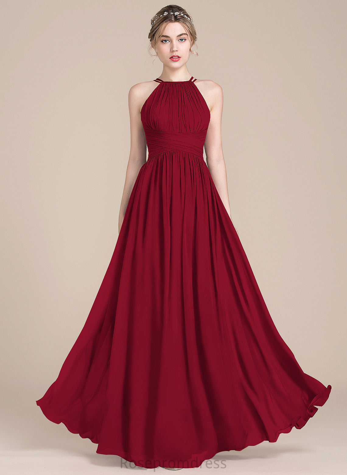 Neck Chiffon Floor-Length Ruffle Prom Dresses Jeanie Scoop With A-Line