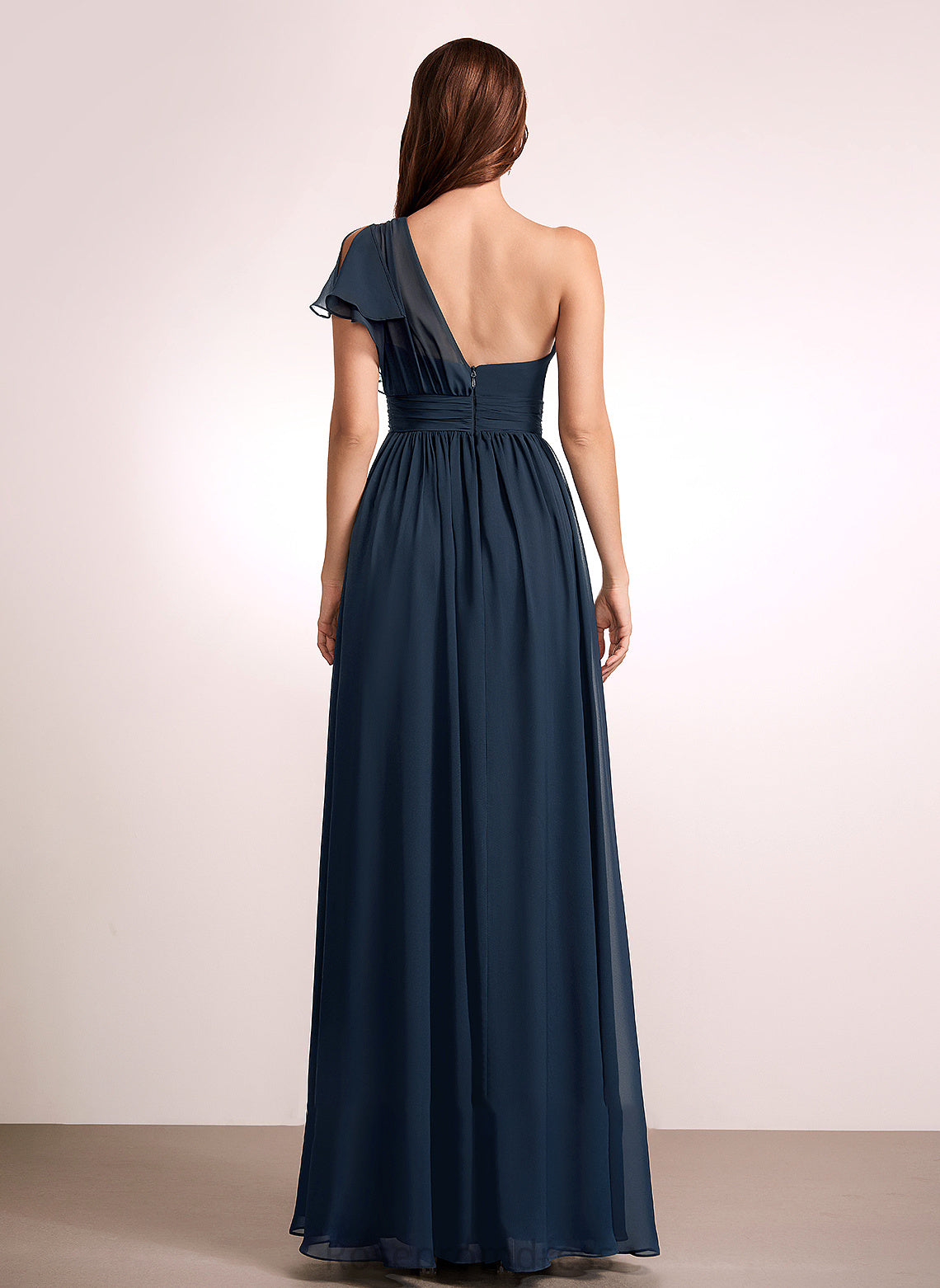 Length One-Shoulder Neckline Silhouette Ruffle Floor-Length Fabric Embellishment A-Line Una Floor Length Natural Waist Bridesmaid Dresses