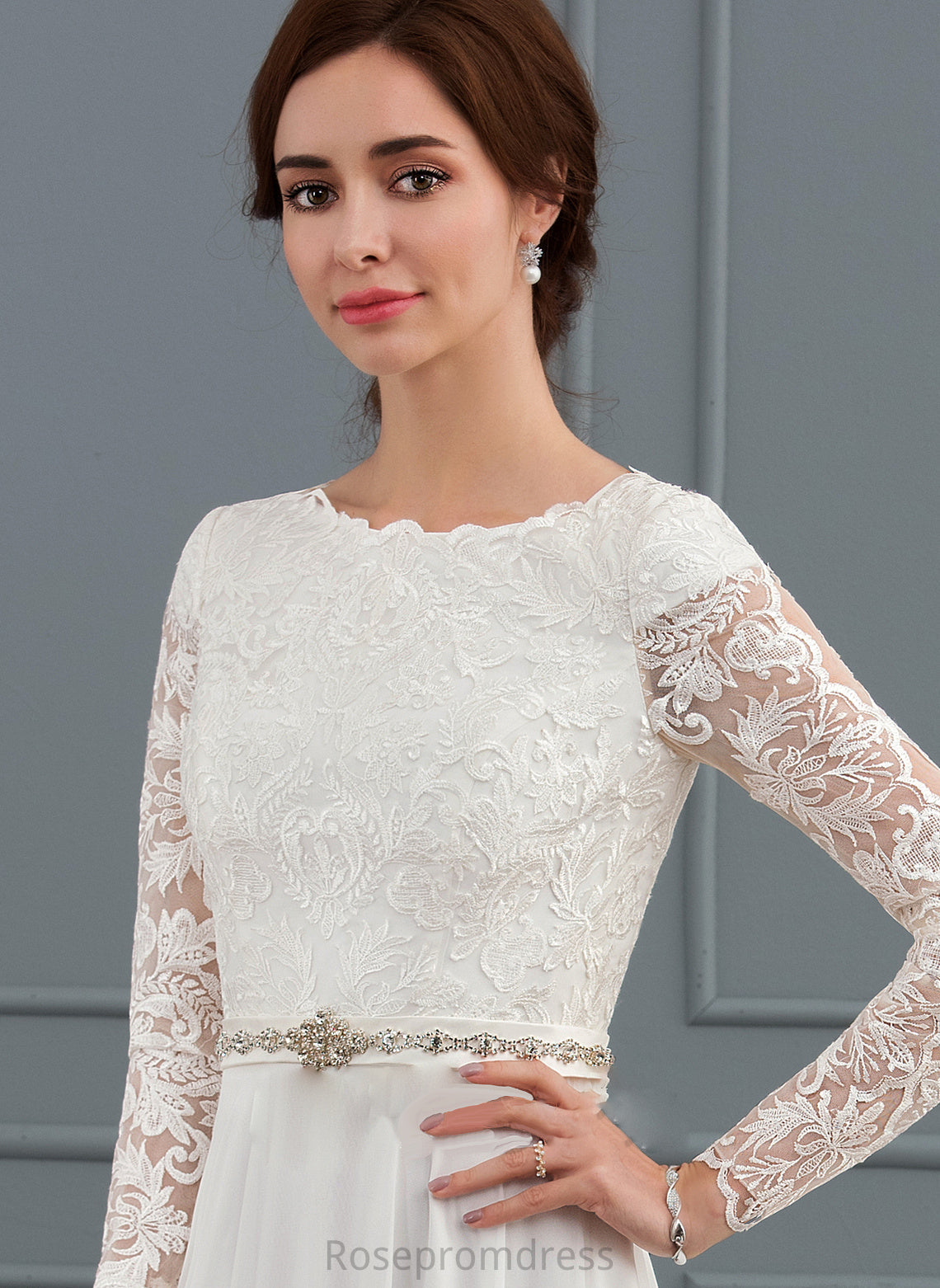 Beading Neck Train Chiffon Scoop Wedding Dresses With A-Line Dress Court Wedding Yoselin