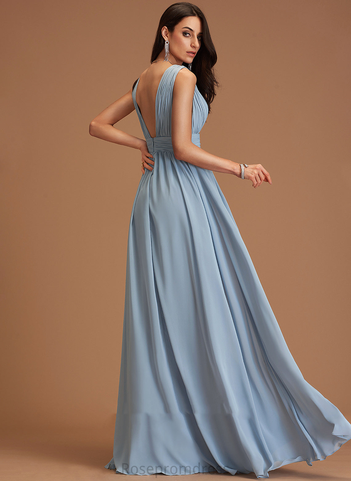 Neckline Floor-Length V-neck Straps&Sleeves A-Line Fabric Silhouette Length Maeve Tulle Sleeveless Natural Waist Bridesmaid Dresses