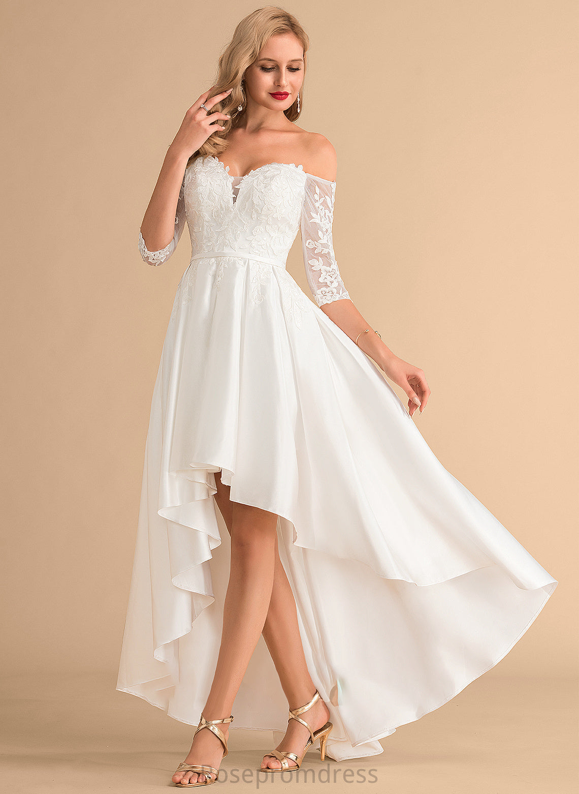 Lace Dress Wedding Satin Asymmetrical A-Line Azul Wedding Dresses
