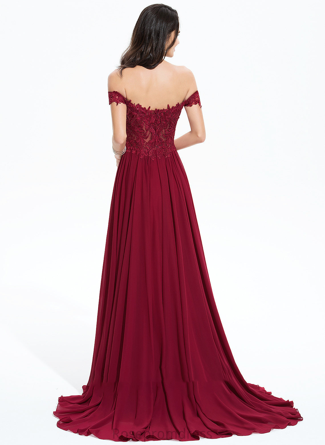 Off-the-Shoulder A-Line Prom Dresses Train Chiffon Lace Kaydence Sweep With Sequins