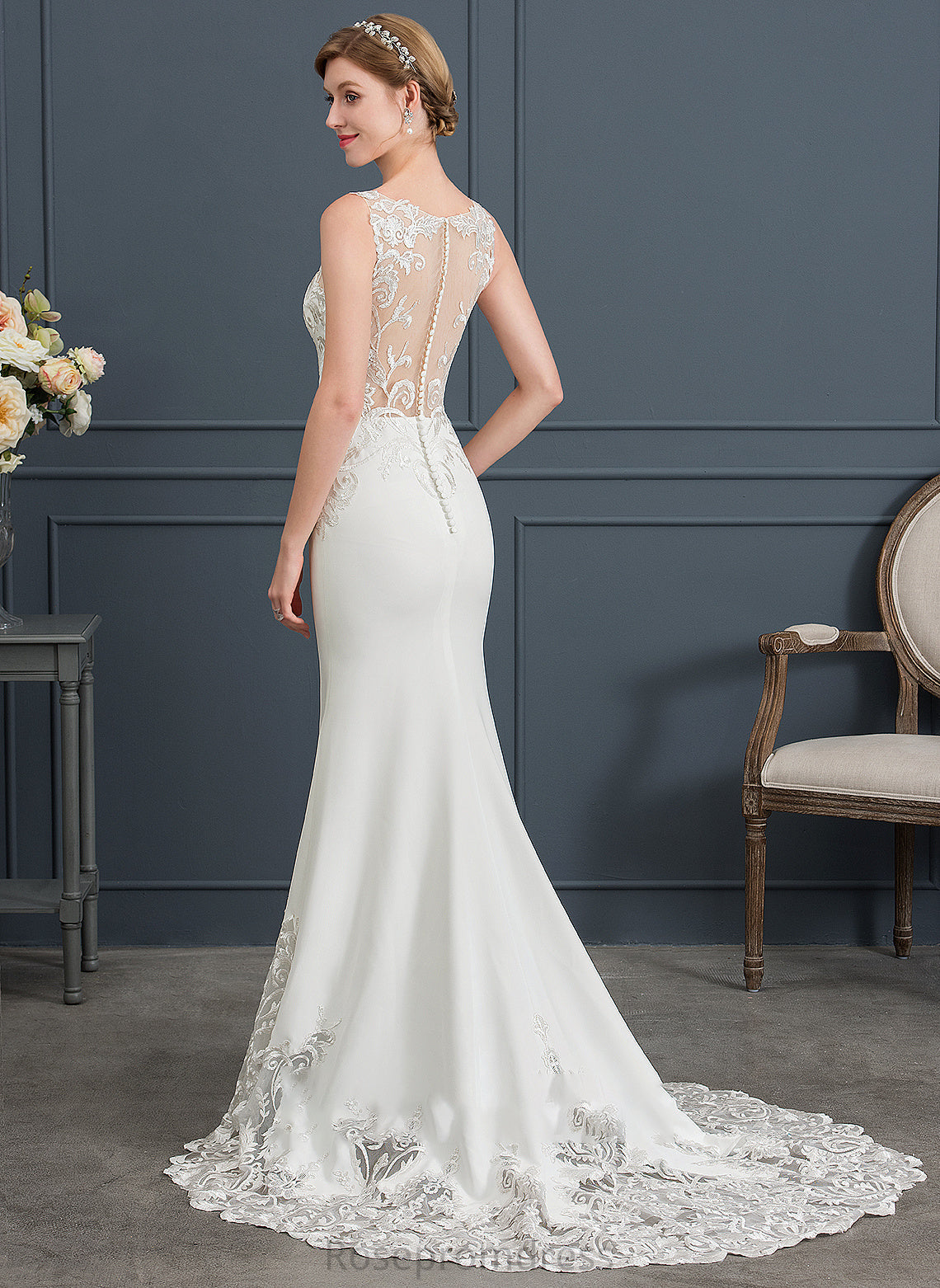 Court Trumpet/Mermaid Crepe Wedding Dresses Dress V-neck Train Stretch Wedding Addyson
