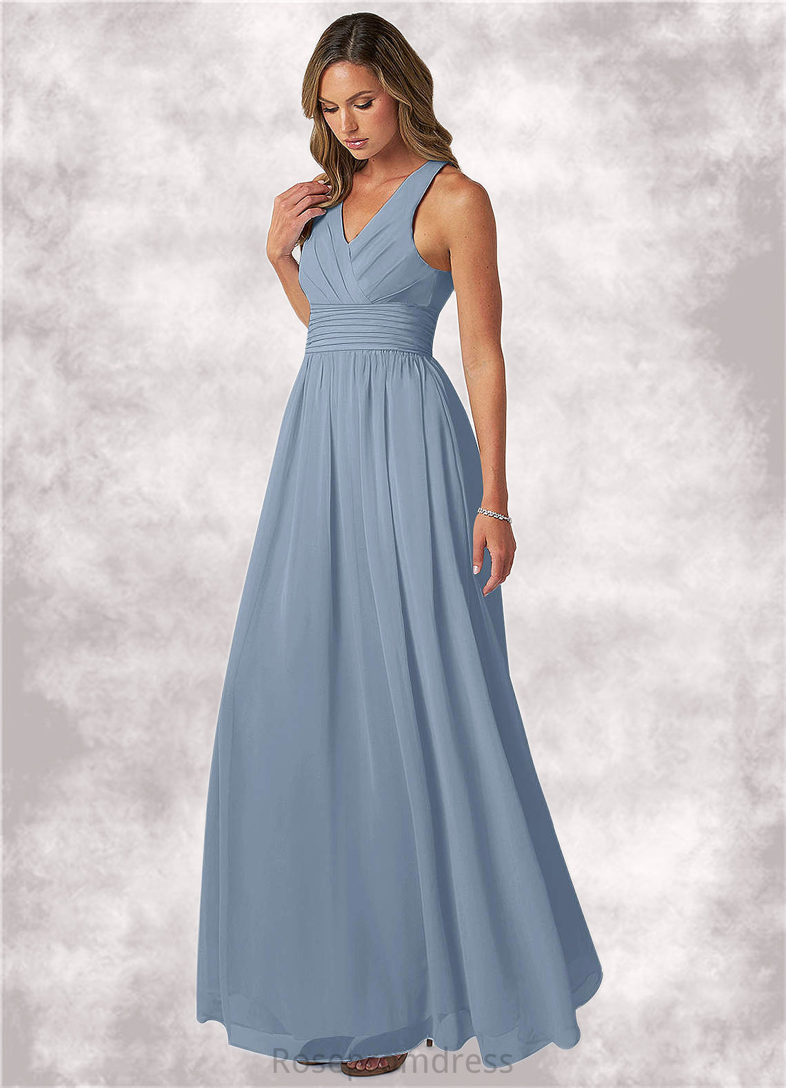 Mattie A-Line Pleated Chiffon Floor-Length Dress SRSP0019735