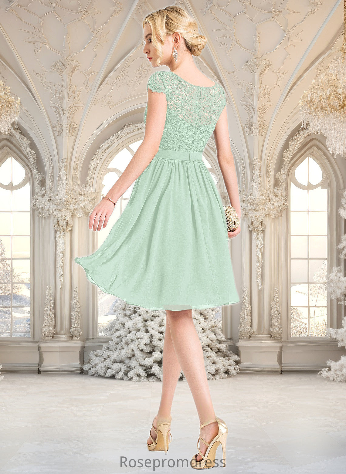 Zoey A-line Scoop Knee-Length Lace Chiffon Homecoming Dress DSP0025698