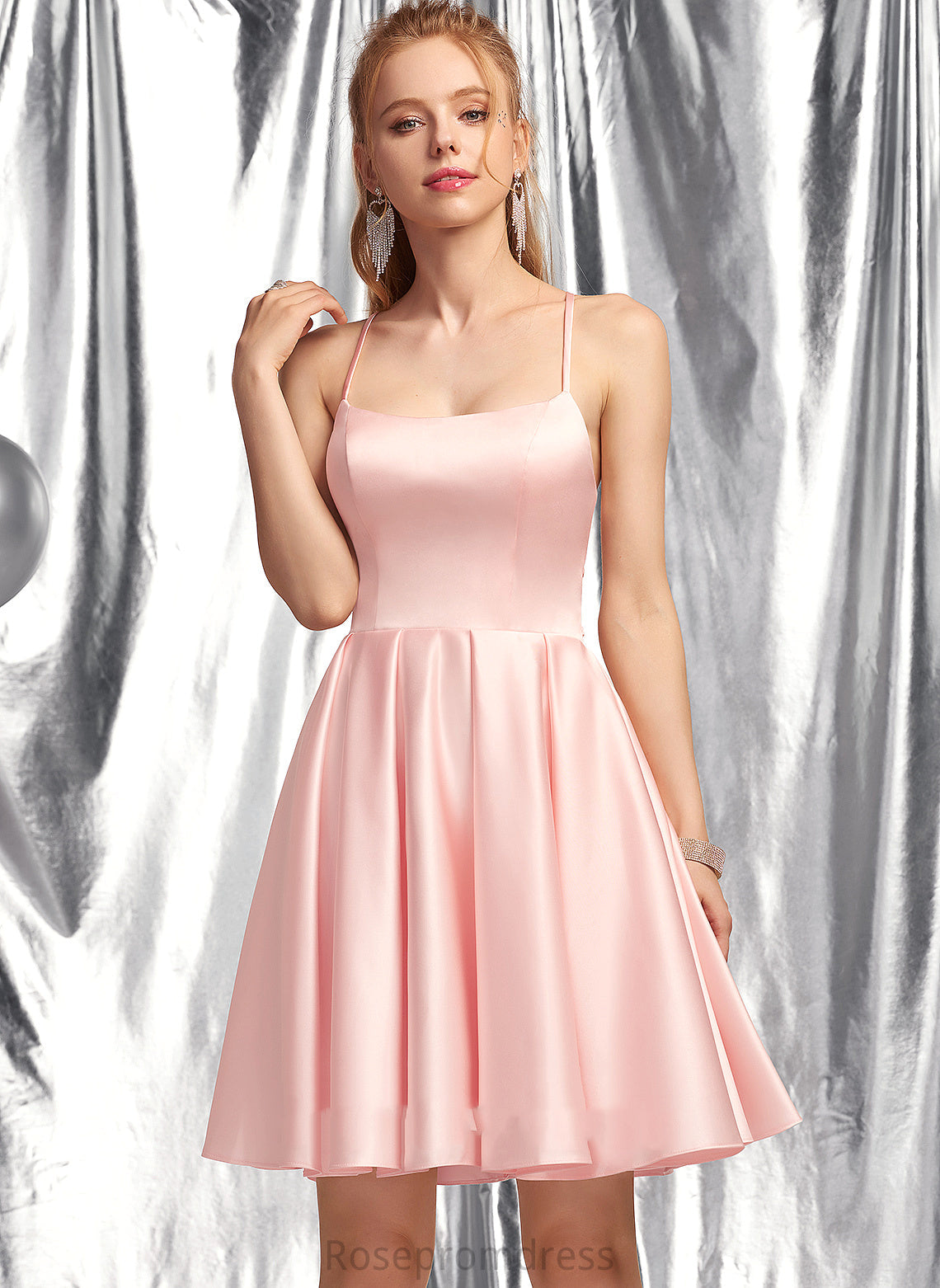 Neckline Short/Mini Adrianna Homecoming Dresses Square Homecoming Dress Satin A-Line