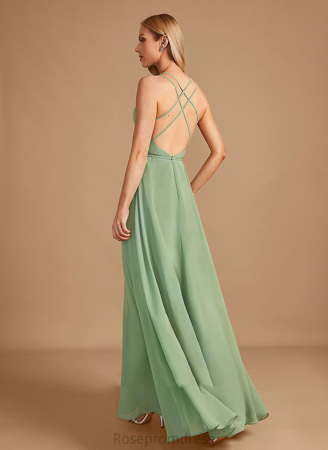 A-Line Neckline Sequins Silhouette Fabric Embellishment Floor-Length Beading Length V-neck Natalia A-Line/Princess Bridesmaid Dresses