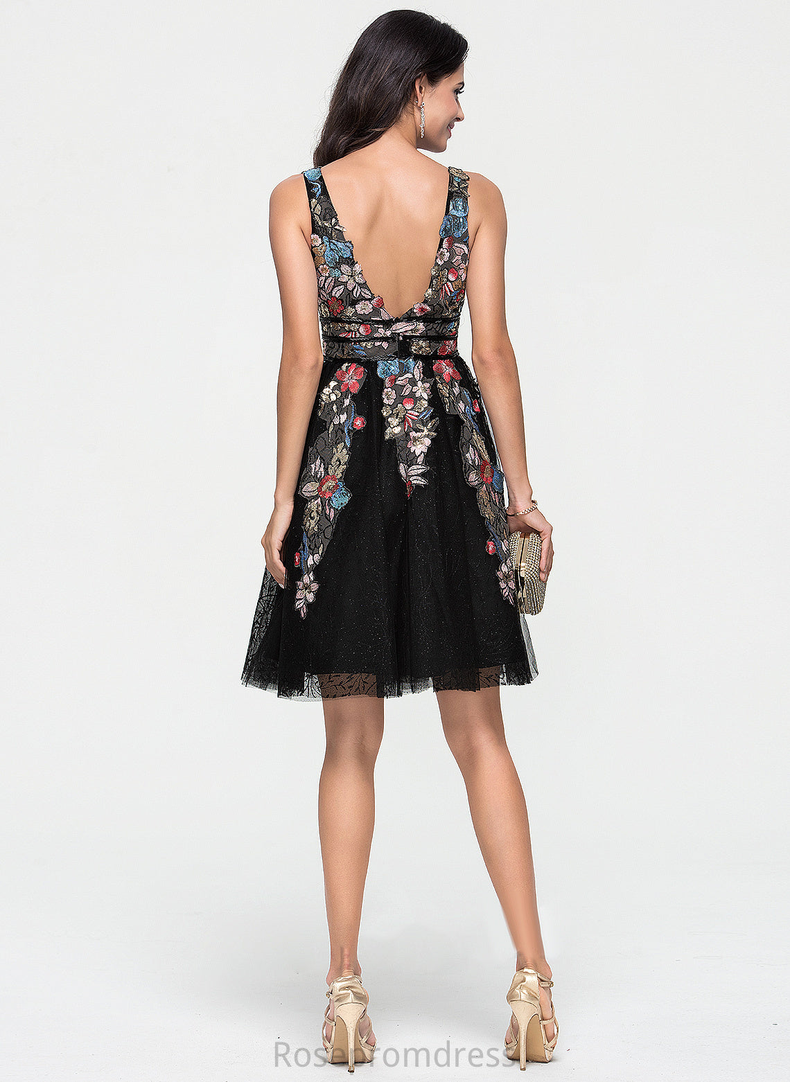 Tulle Dress Lace Beading Homecoming V-neck Sequins A-Line With Cloe Homecoming Dresses Knee-Length