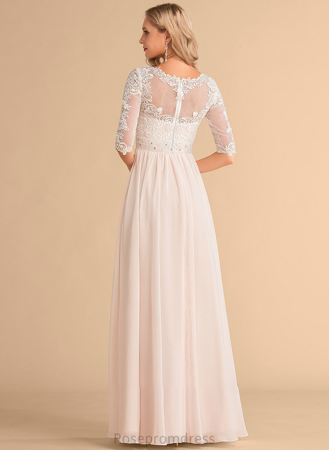 Dress Beading Floor-Length A-Line Lace With Sequins Janae Wedding Dresses Chiffon Wedding Illusion