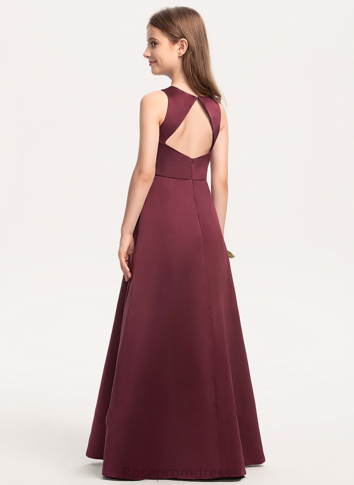 A-Line Scoop Neck Junior Bridesmaid Dresses Floor-Length Rita Satin