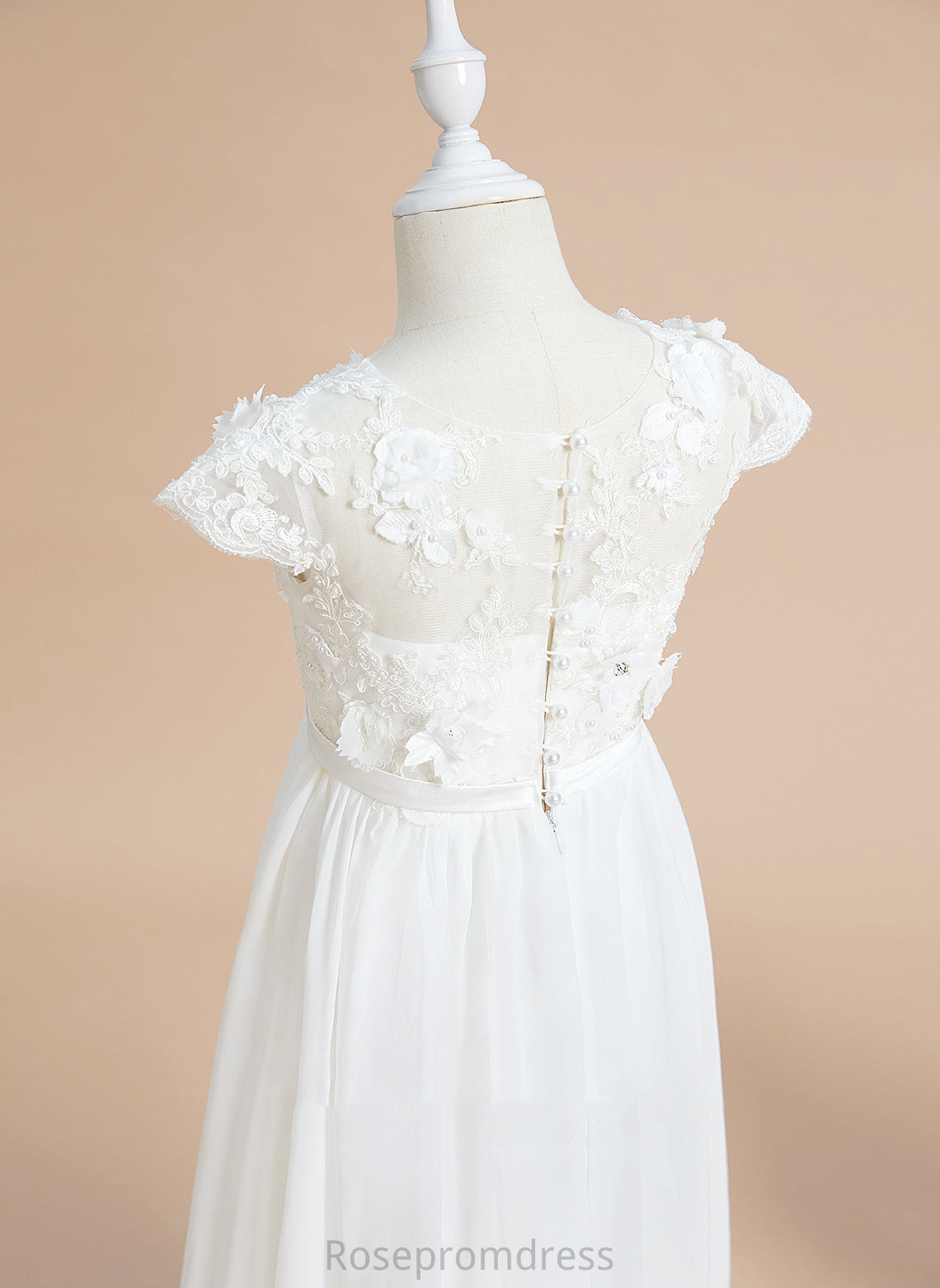 Neck With Girl Floor-length Flower A-Line Marilyn Flower Girl Dresses Chiffon/Lace Dress - Short Scoop Sleeves Flower(s)