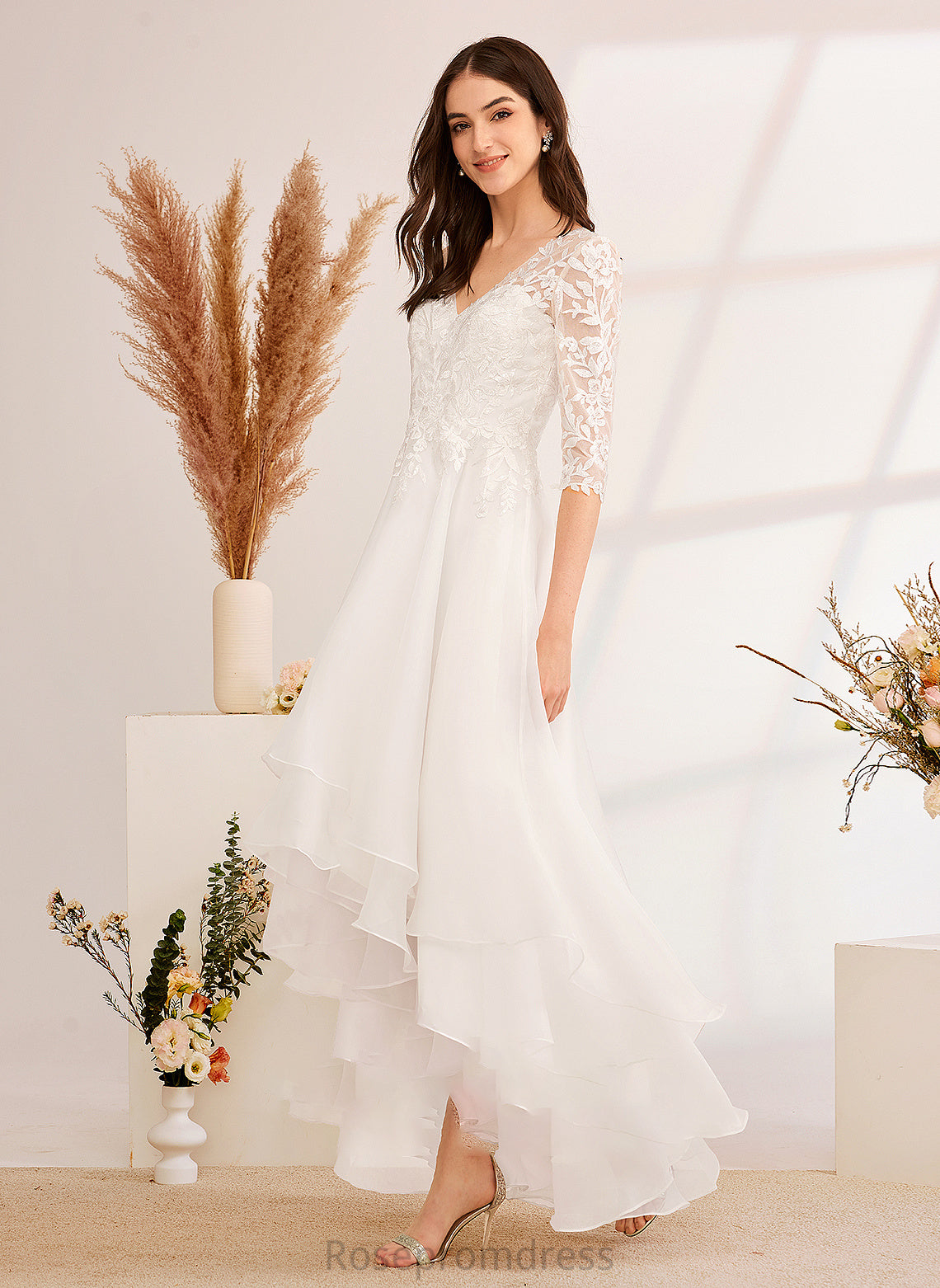 Dress Wedding Dresses Sequins With Beading Asymmetrical Samantha V-neck A-Line Wedding