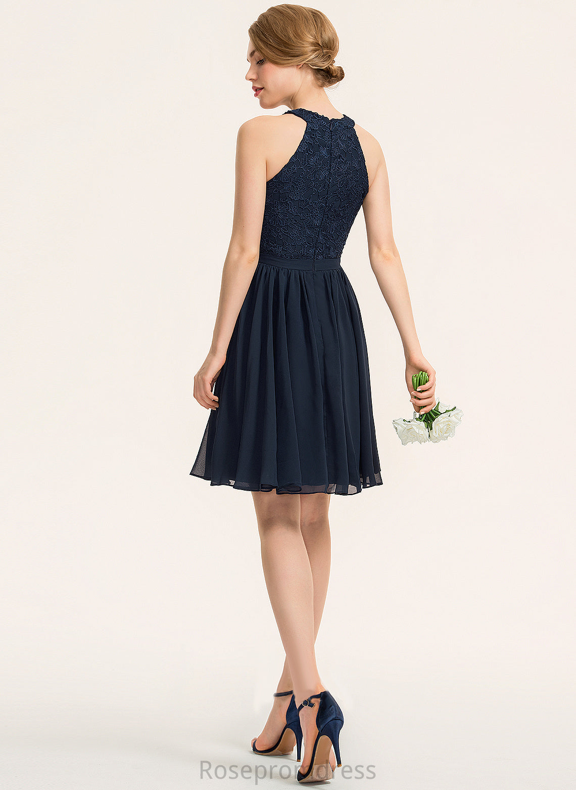 Straps&Sleeves Lace A-line Neckline Silhouette Scoop Fabric Knee-Length Length Estrella Floor Length Natural Waist Bridesmaid Dresses