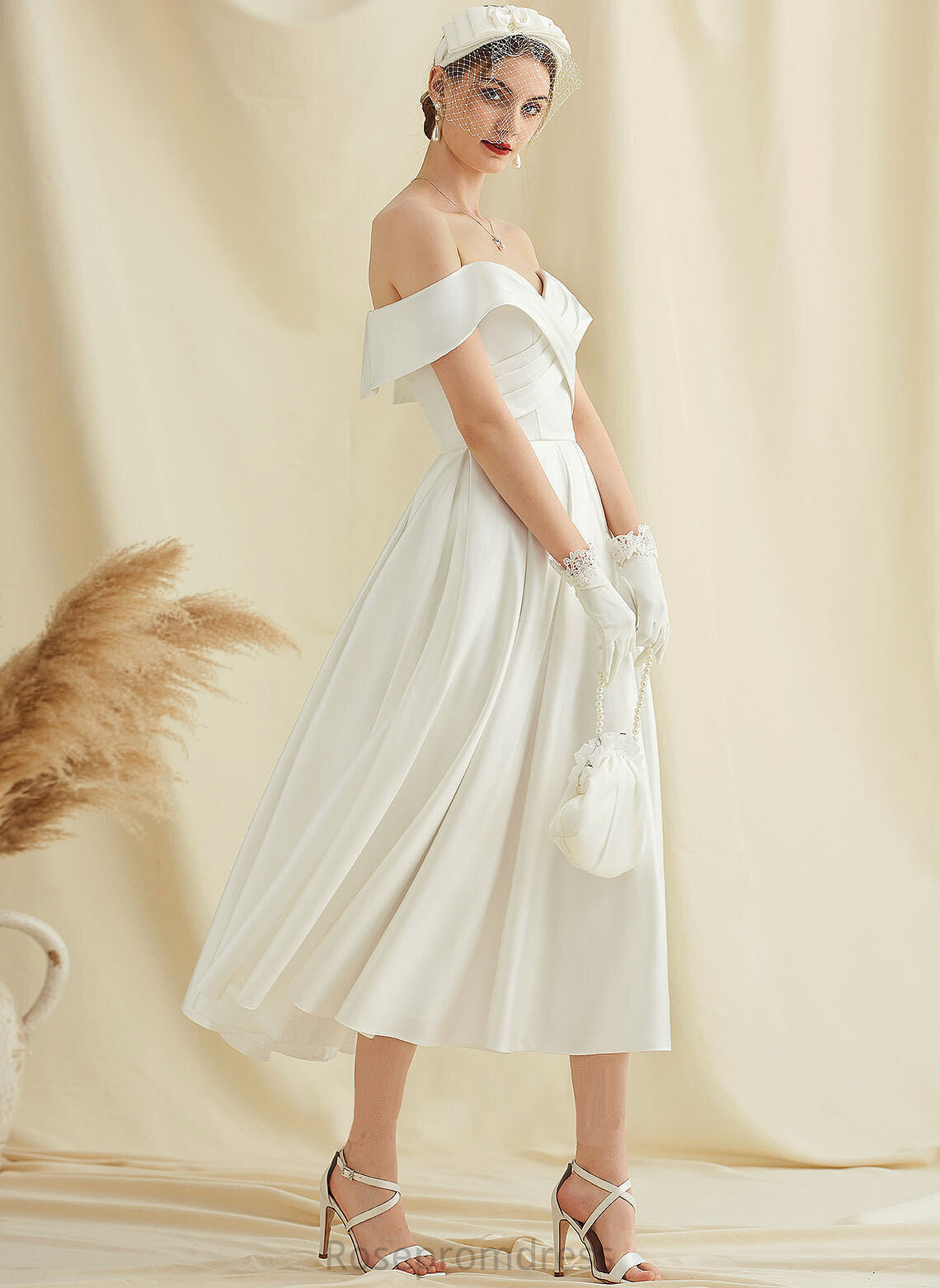 Satin Pockets A-Line Dress Tea-Length Juliana With Wedding Wedding Dresses