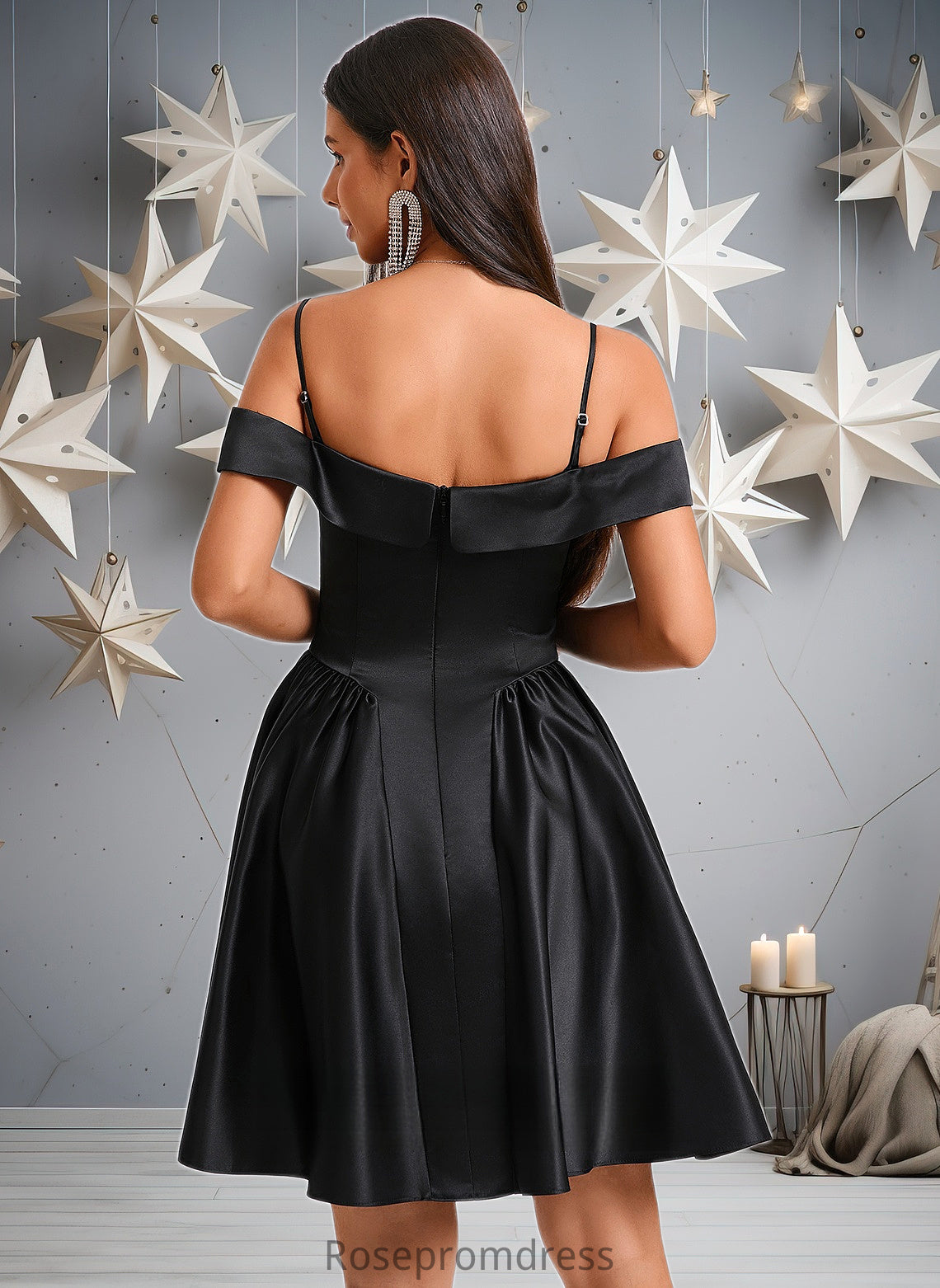 Natalia A-line Off the Shoulder Short Satin Homecoming Dress DSP0025704