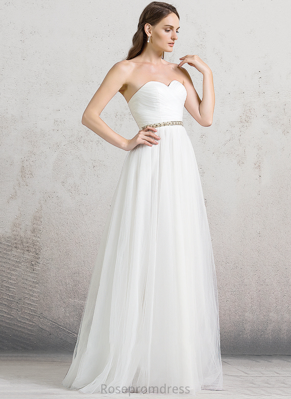 Dress Floor-Length Wedding With Wedding Dresses Sweetheart Tulle Yoselin A-Line Ruffle Beading