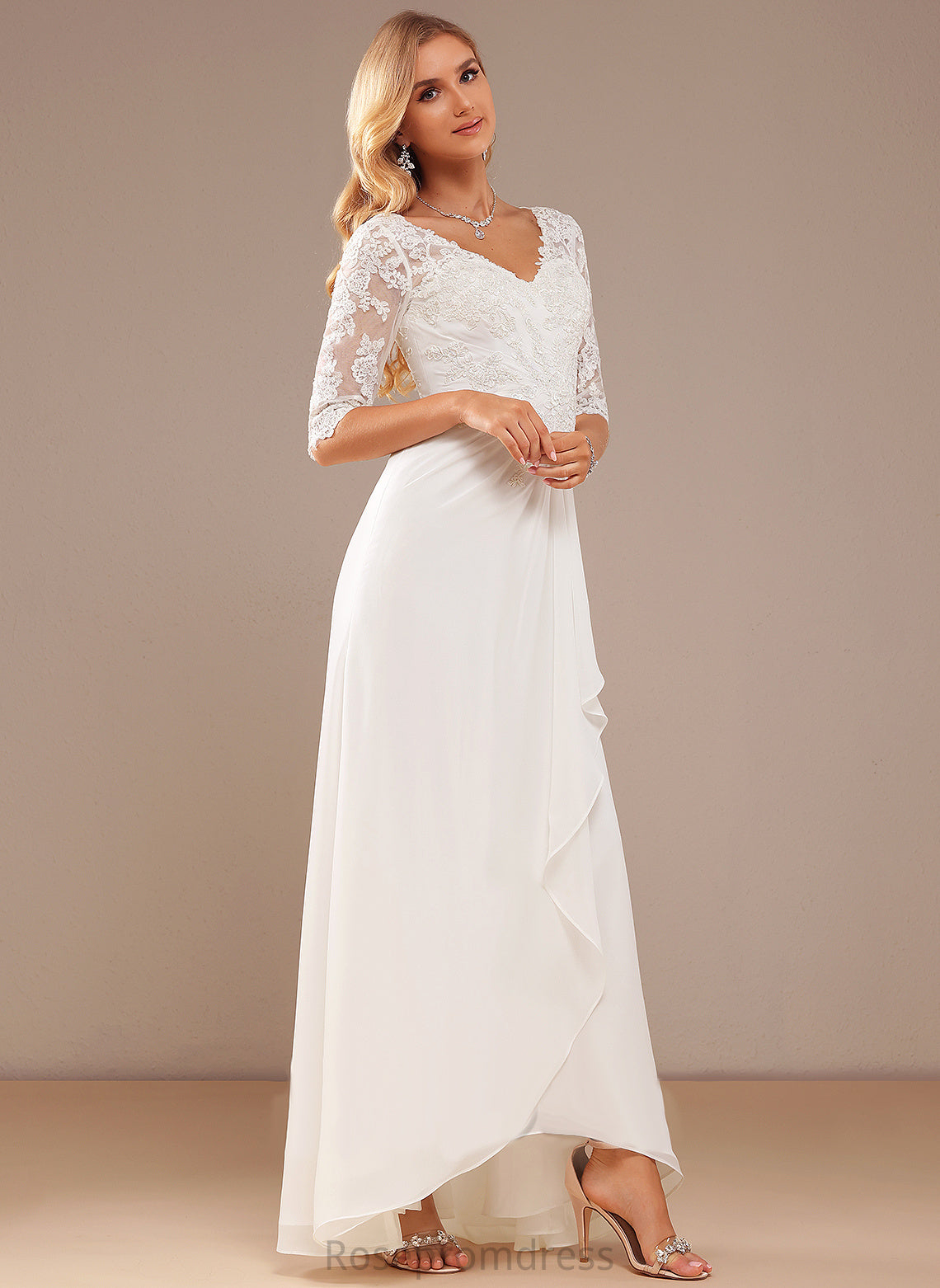 Dress V-neck With Lois Lace Ruffle A-Line Asymmetrical Chiffon Lace Wedding Wedding Dresses