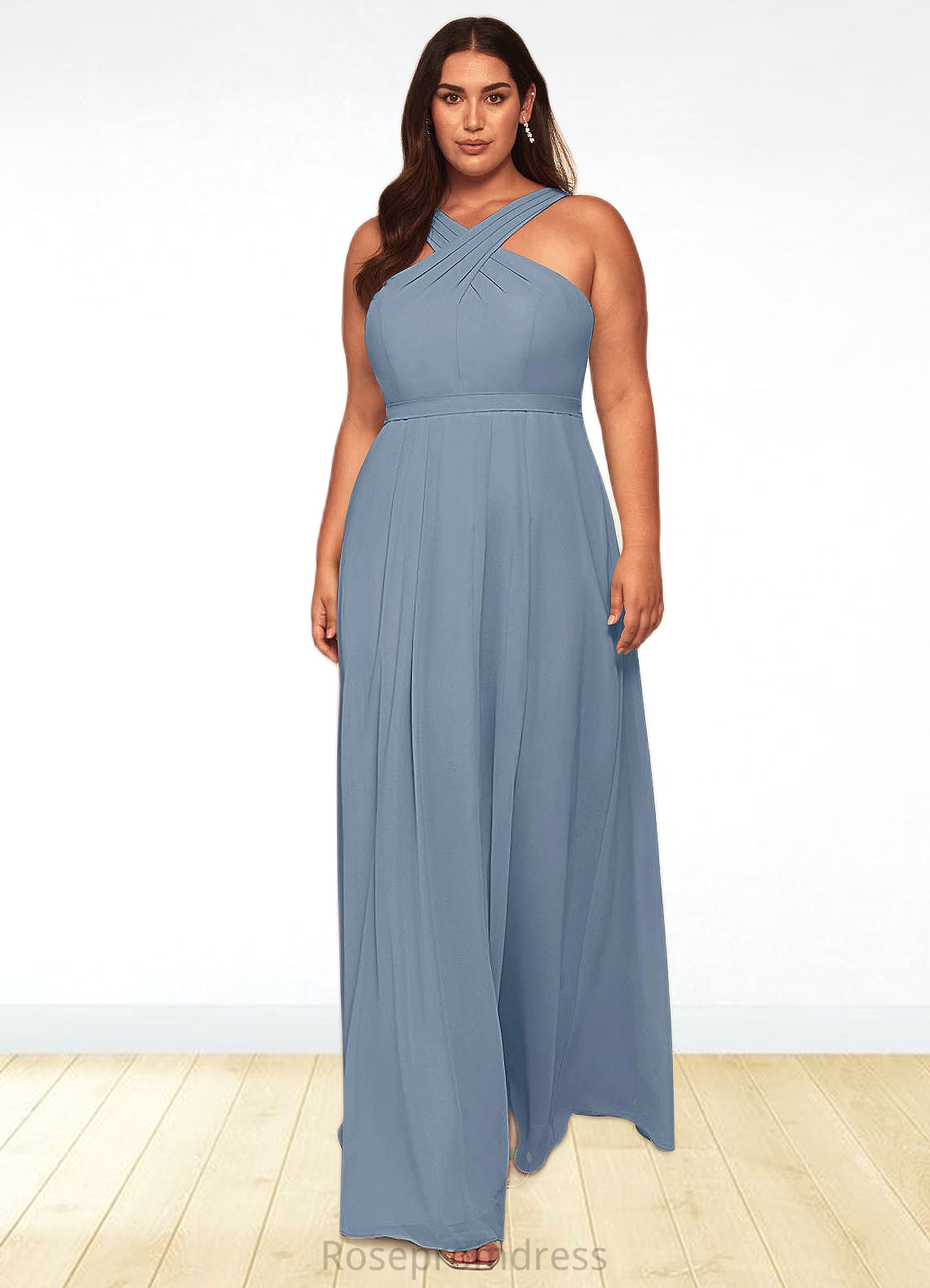Andrea A-Line Pleated Chiffon Floor-Length Dress SRSP0019638