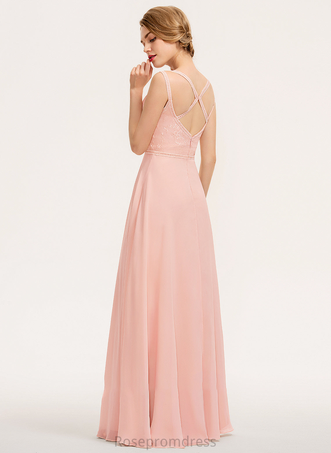 Silhouette V-neck Lace A-Line Straps Fabric Length Floor-Length Neckline Nadia Floor Length Sleeveless Bridesmaid Dresses
