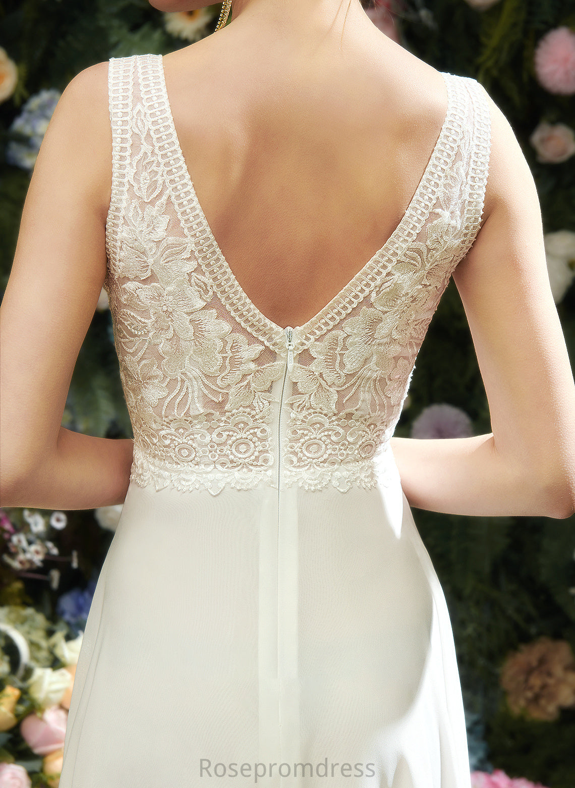Karlie Front V-neck Dress A-Line Sequins With Wedding Floor-Length Lace Wedding Dresses Split