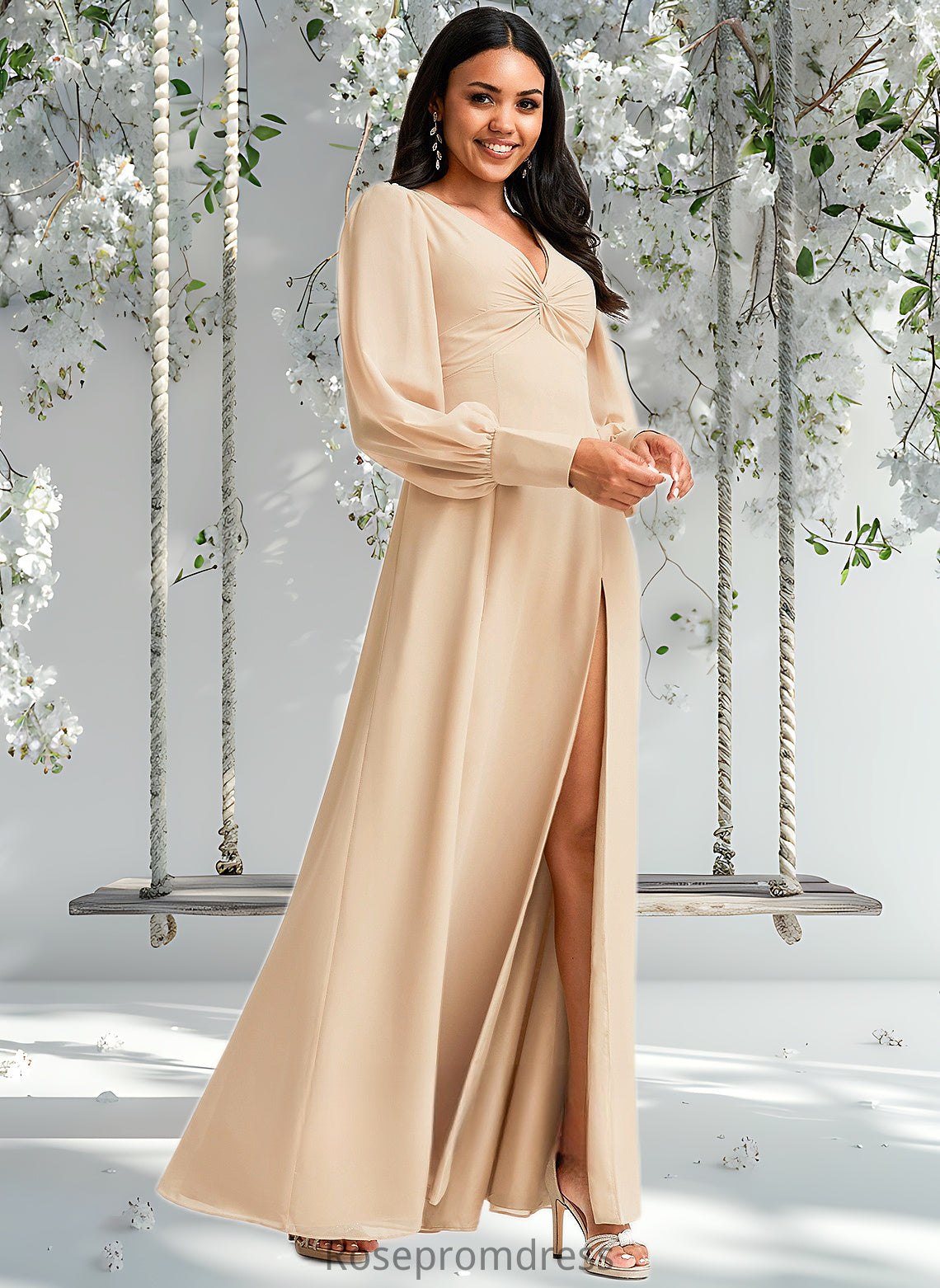 Patricia A-line V-Neck Floor-Length Chiffon Bridesmaid Dress DSP0025763