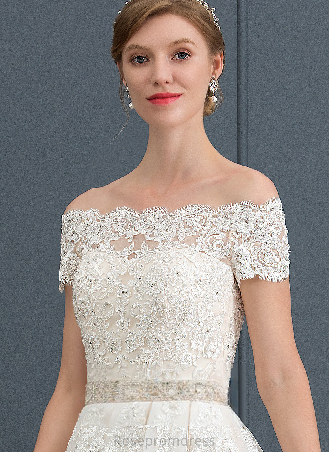 Ball-Gown/Princess Wedding Dresses Lace Dress Wedding With Sequins Tulle Court Beading Train Off-the-Shoulder Dominique