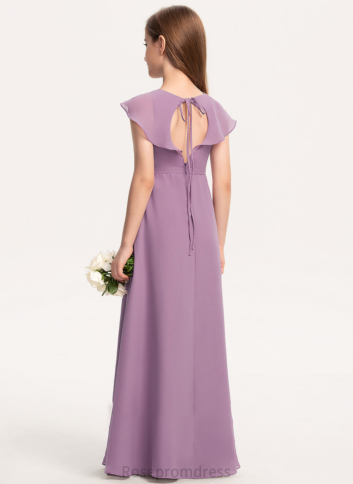 With Junior Bridesmaid Dresses A-Line Ruffles Floor-Length Bow(s) Cascading Chiffon Cloe V-neck