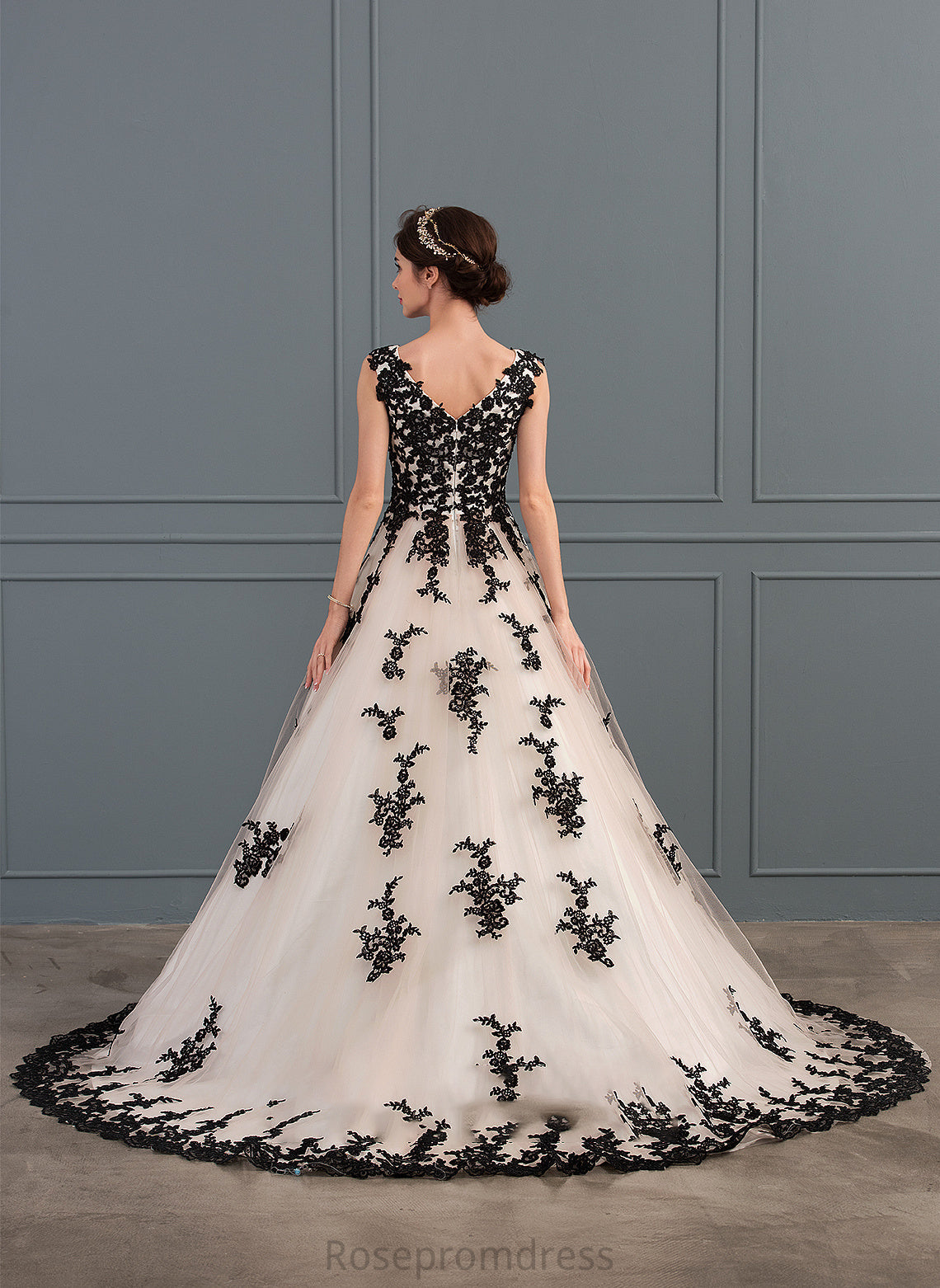 Dress Wedding Tulle With Myla Wedding Dresses Lace V-neck Appliques Ball-Gown/Princess Court Train