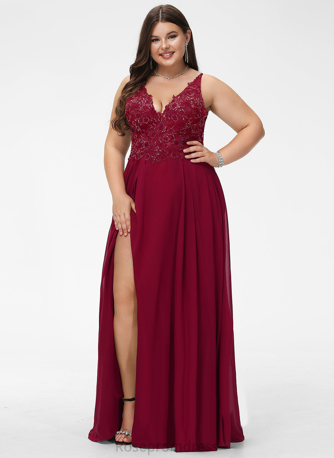 Neckline A-Line Sequins V-neck Floor-Length Silhouette Embellishment Length Fabric Janessa Bridesmaid Dresses