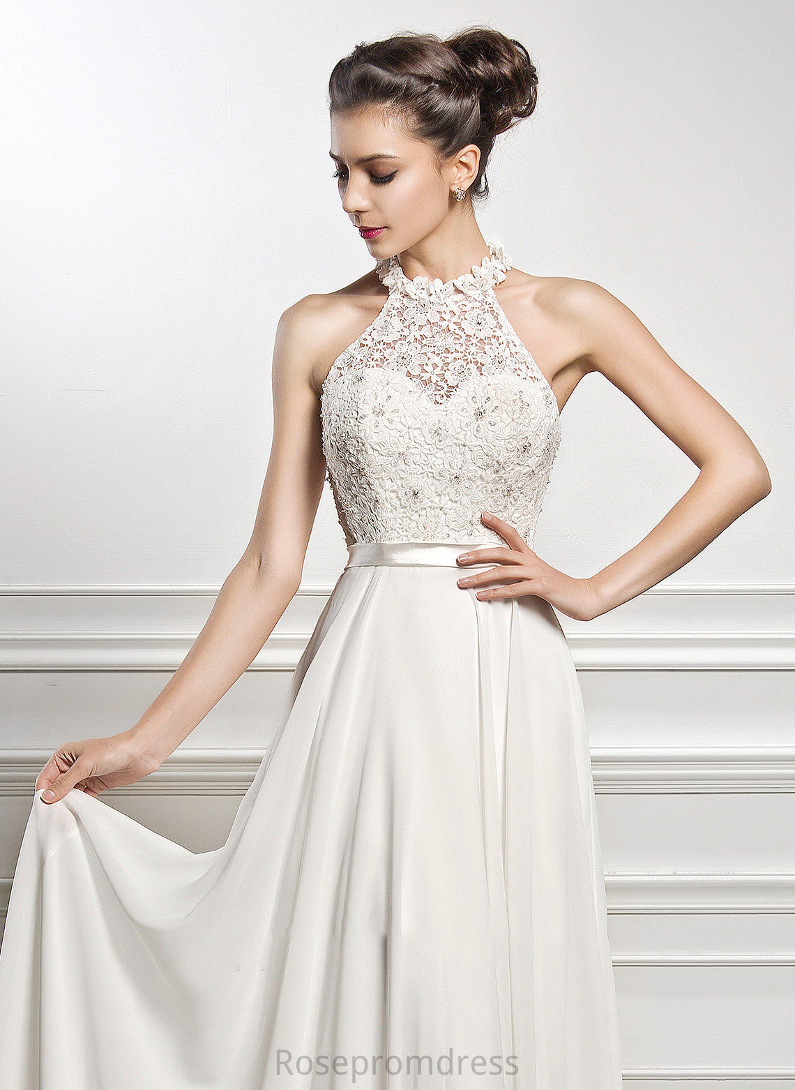 Chiffon Scoop A-Line With Sequins Dress Wedding Dresses Nylah Neck Beading Floor-Length Wedding