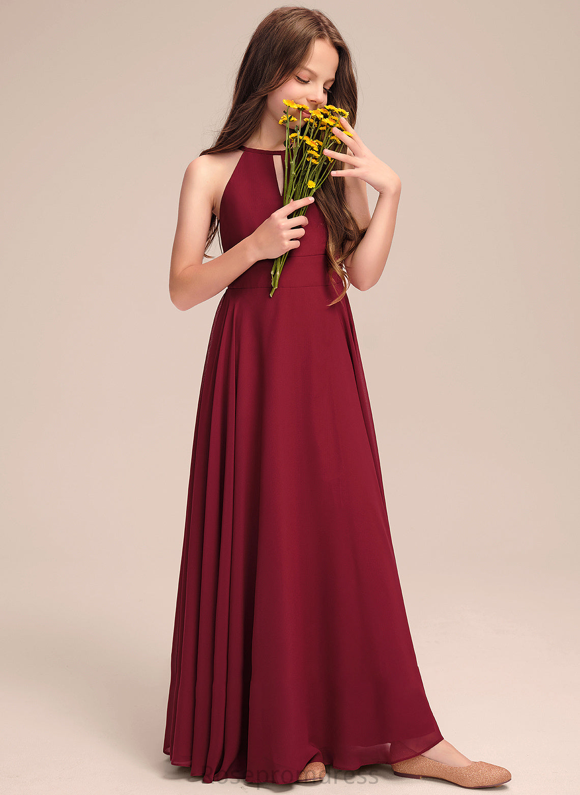 Scoop Neck Carla Floor-Length Junior Bridesmaid Dresses A-Line Chiffon