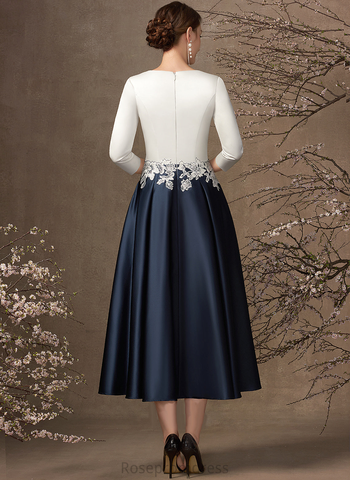 Pockets the Lace Ruffle Tea-Length Appliques of A-Line V-neck Dress Bride Satin Jaylen With Mother of the Bride Dresses Mother
